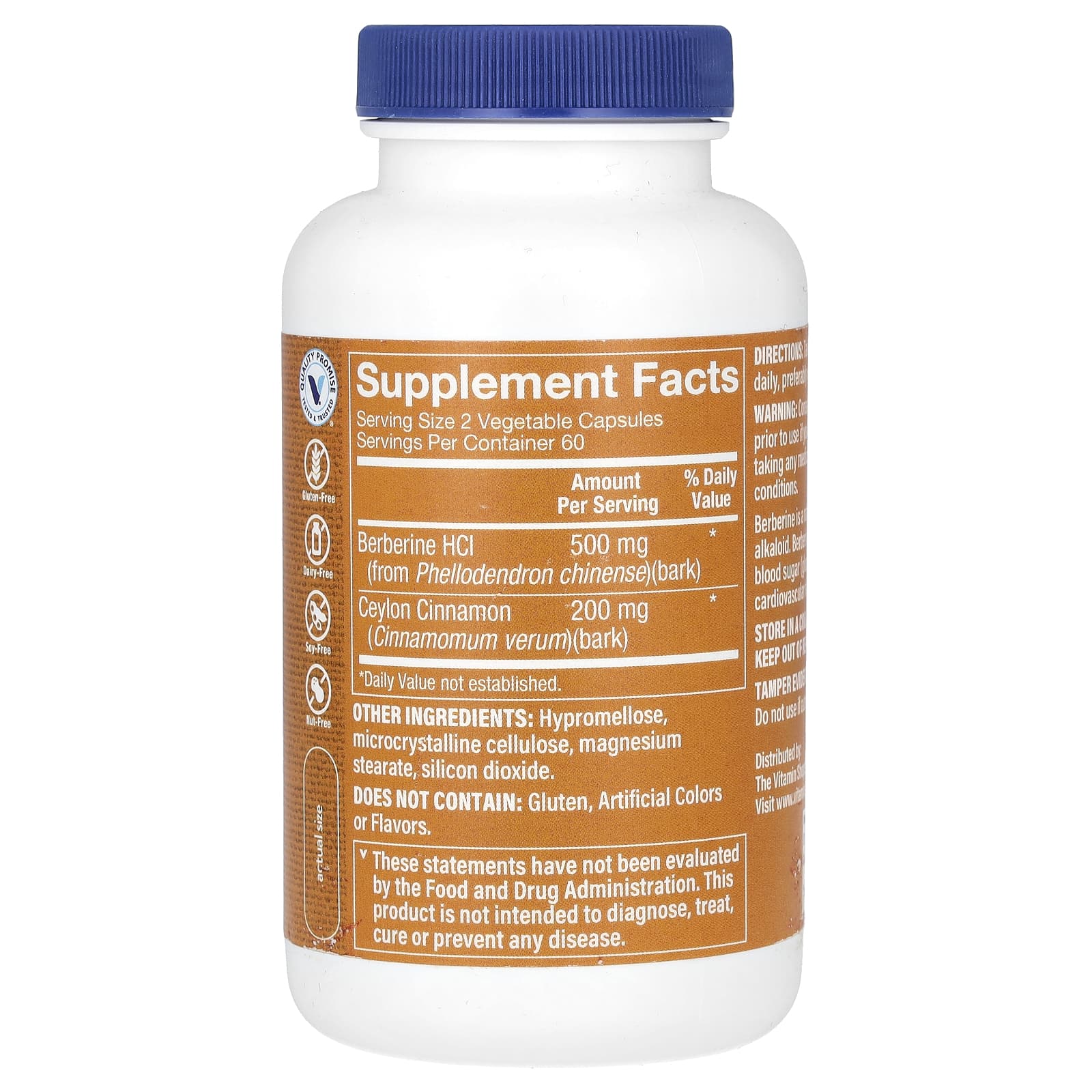 The Vitamin Shoppe, Berberine & Ceylon Cinnamon, 120 Vegetable Capsules - Image 2