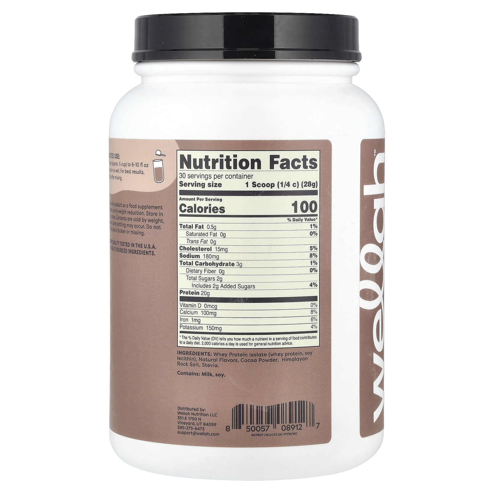 Wellah, Protein Your Whey, Whey Protein Isolate, Milk Chocolate, 1.9 lb (852 g) - Image 2