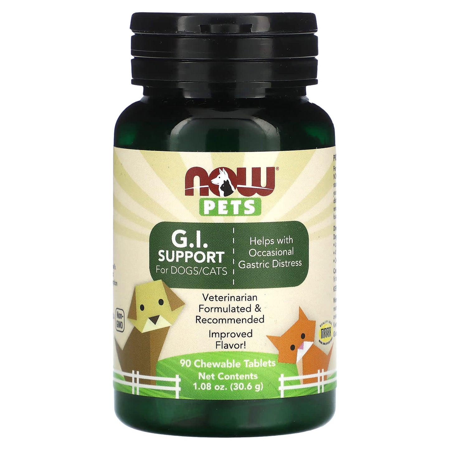 NOW Foods, Pets, GI Support, For Dogs/Cats, 90 Chewable Tablets, 1.08 oz (30.6 g) - Image 1