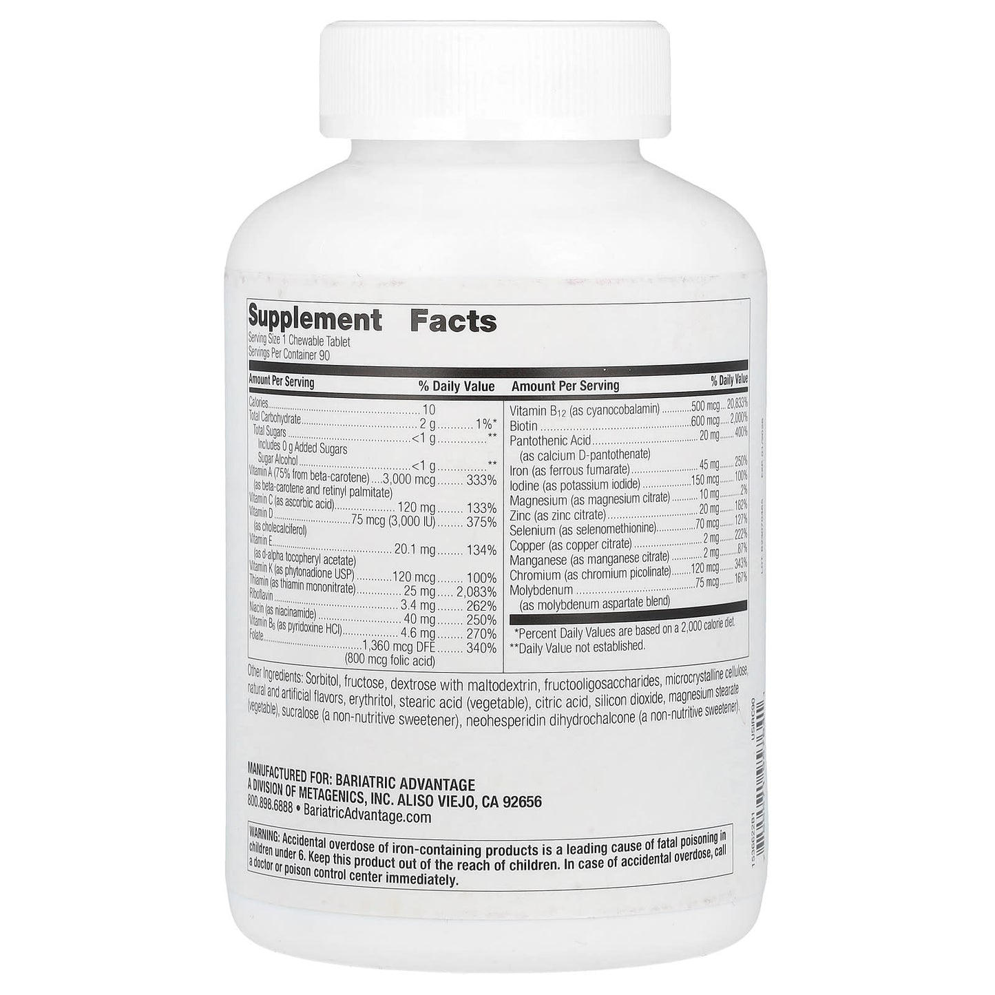 Bariatric Advantage Ultra Solo Multivitamin with Iron | 90 Tablets - Image 2