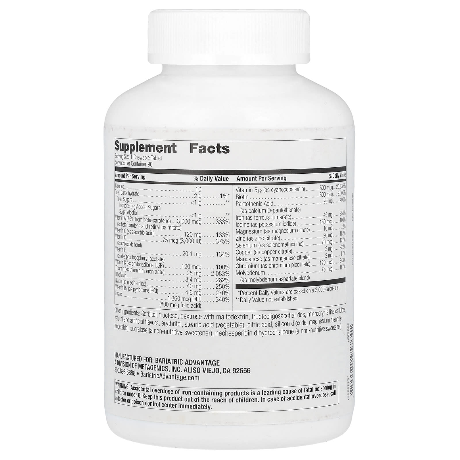 Bariatric Advantage Ultra Solo Multivitamin with Iron | 90 Tablets - Image 2