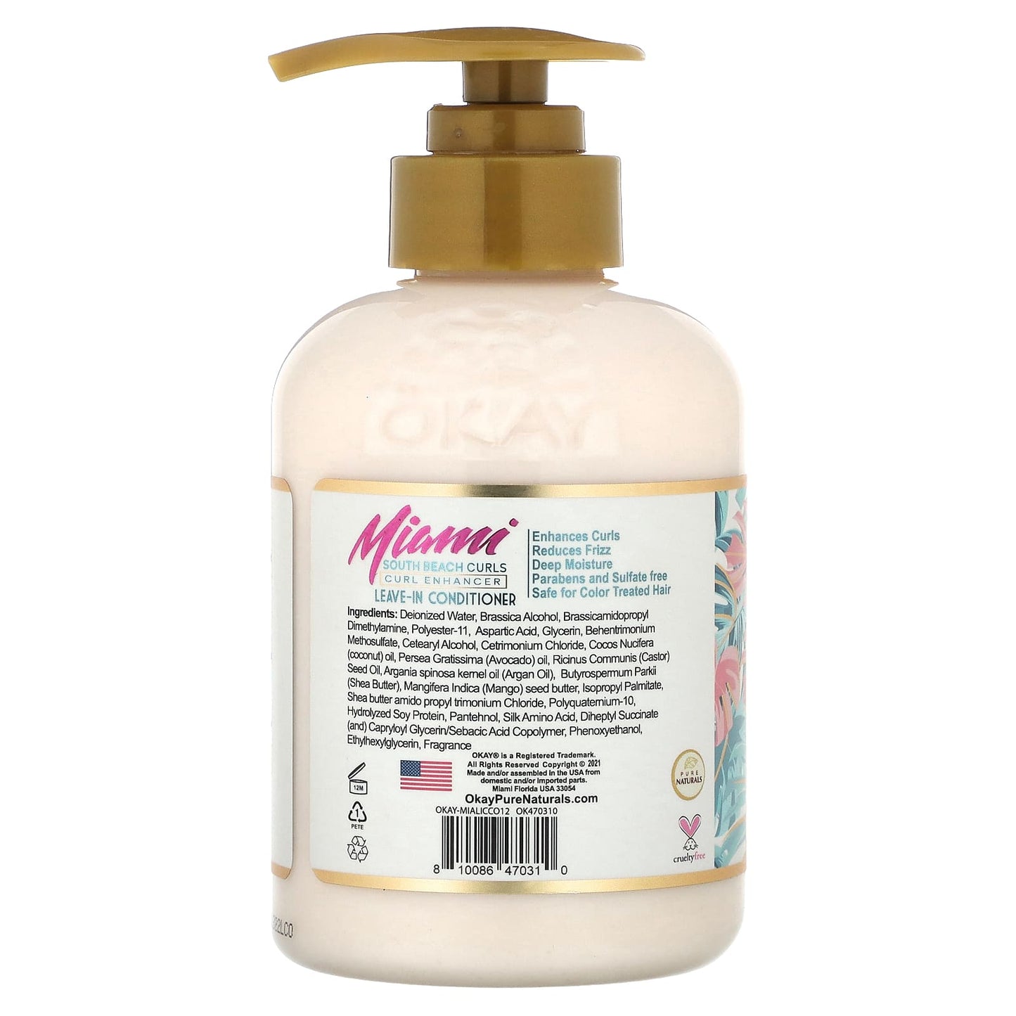 Okay Pure Naturals, Miami South Beach Curls, Coconut Curl Enhancer Leave in Conditioner, 12 oz (354.8 ml) - Image 2