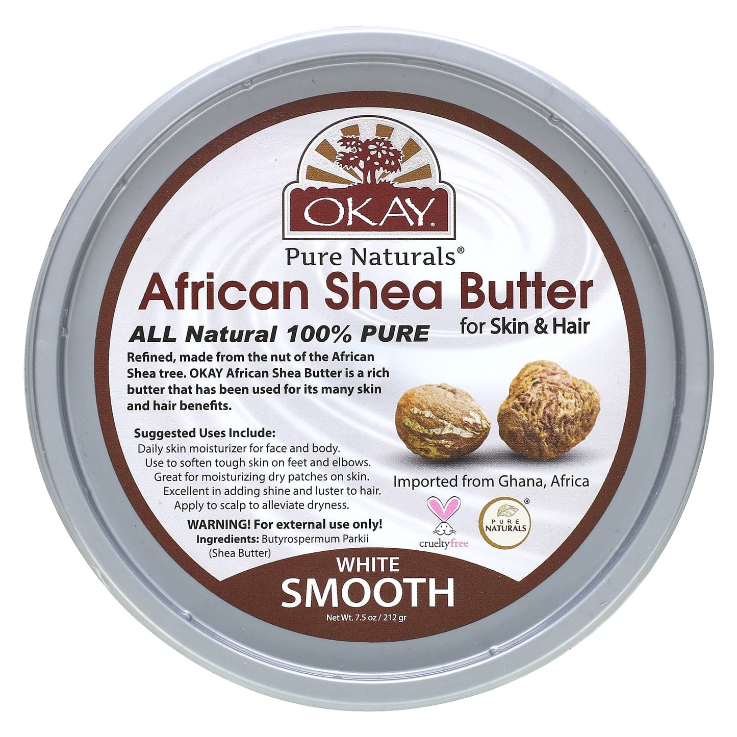 Okay Pure Naturals, African Shea Butter For Skin & Hair, White Smooth, 7.5 oz (212 g) - Image 1
