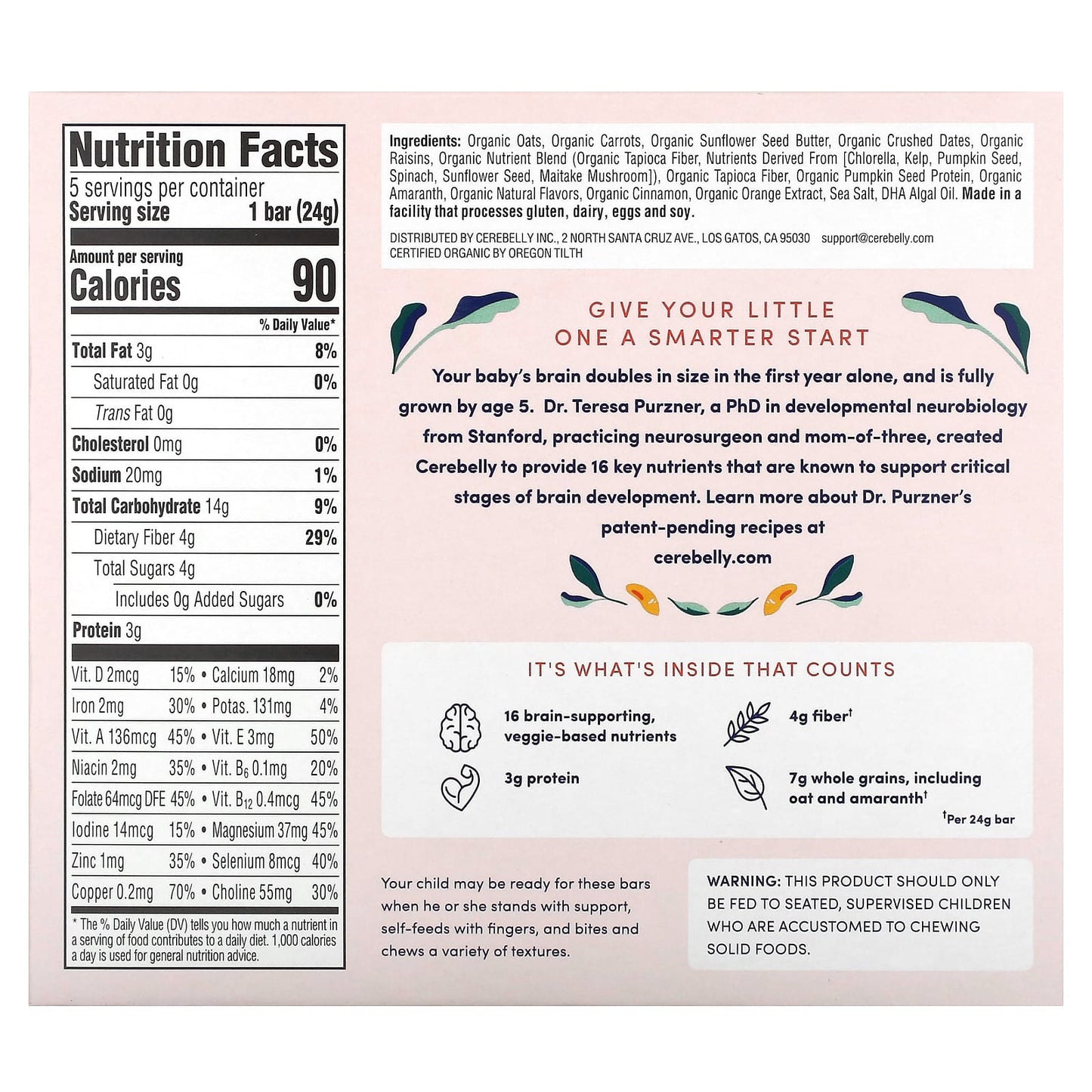 Cerebelly Organic Toddler Bars for Brain Development, Carrot Date Flavor - Image 2