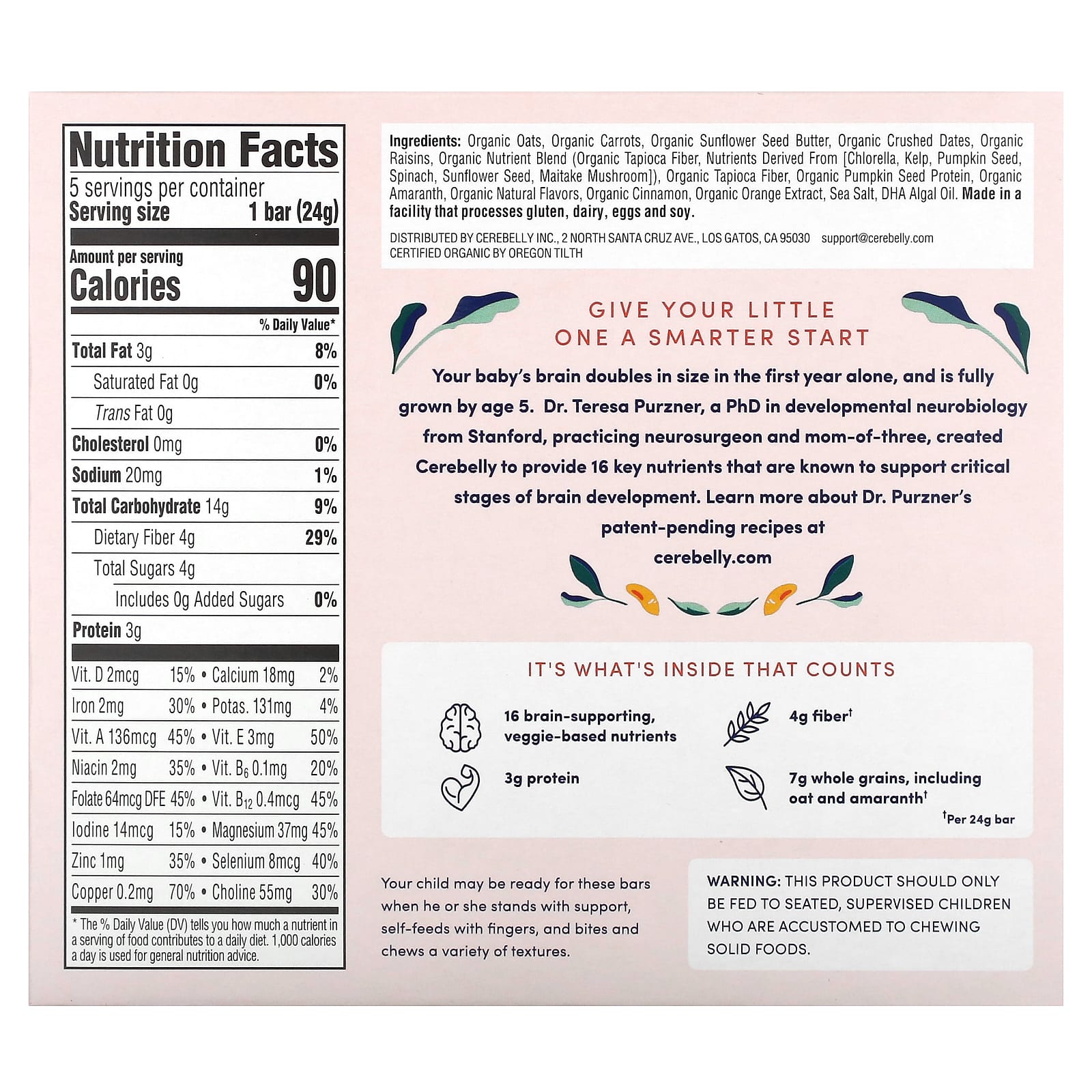 Cerebelly Organic Toddler Bars for Brain Development, Carrot Date Flavor - Image 2