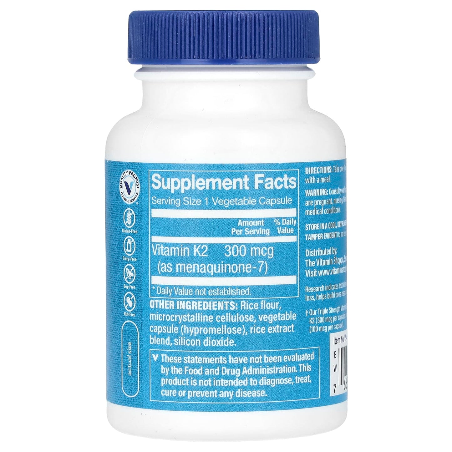 The Vitamin Shoppe, Triple Strength Vitamin K2, 300 mcg, 120 Vegetable Capsules - Image 2