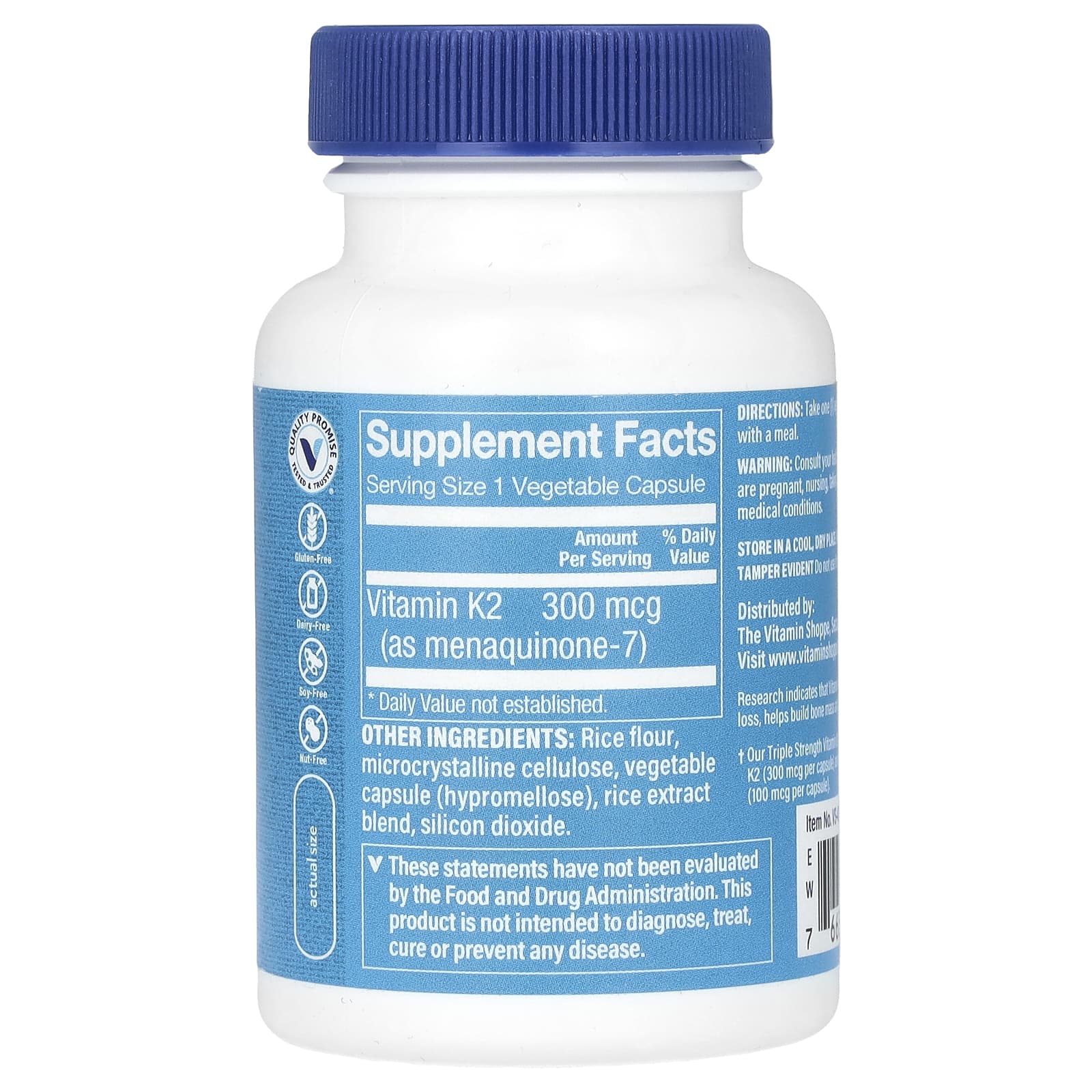 The Vitamin Shoppe, Triple Strength Vitamin K2, 300 mcg, 120 Vegetable Capsules - Image 2