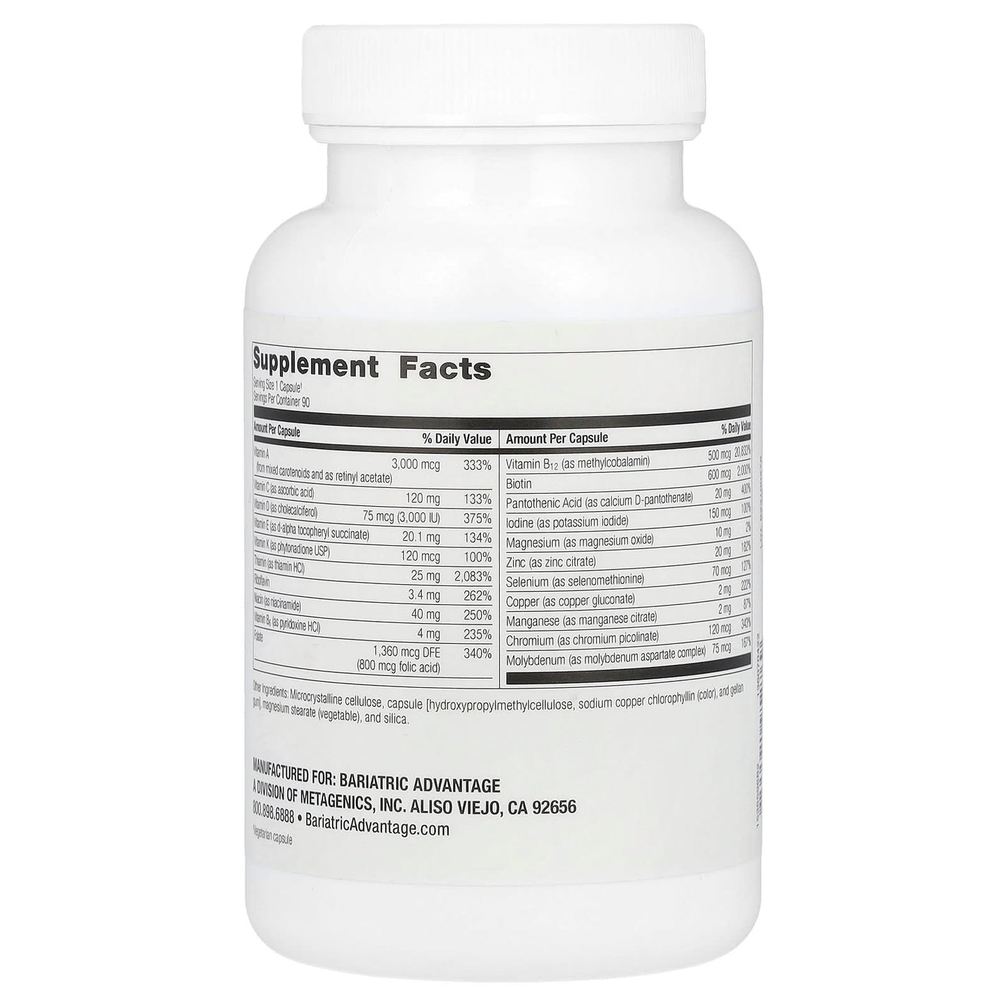 Bariatric Advantage Ultra Solo Multivitamin Supplement - 90 Capsules - Image 2