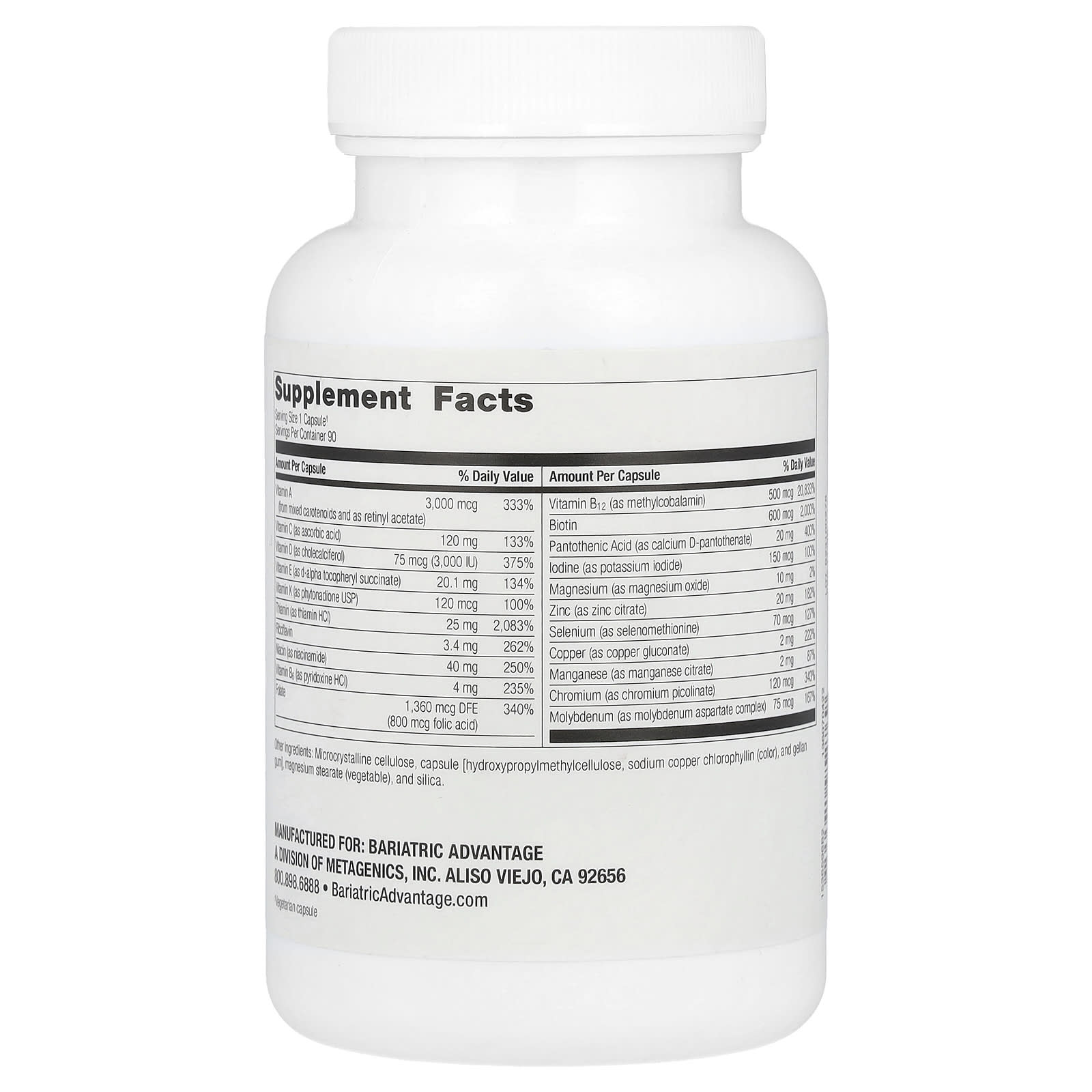 Bariatric Advantage Ultra Solo Multivitamin Supplement - 90 Capsules - Image 2