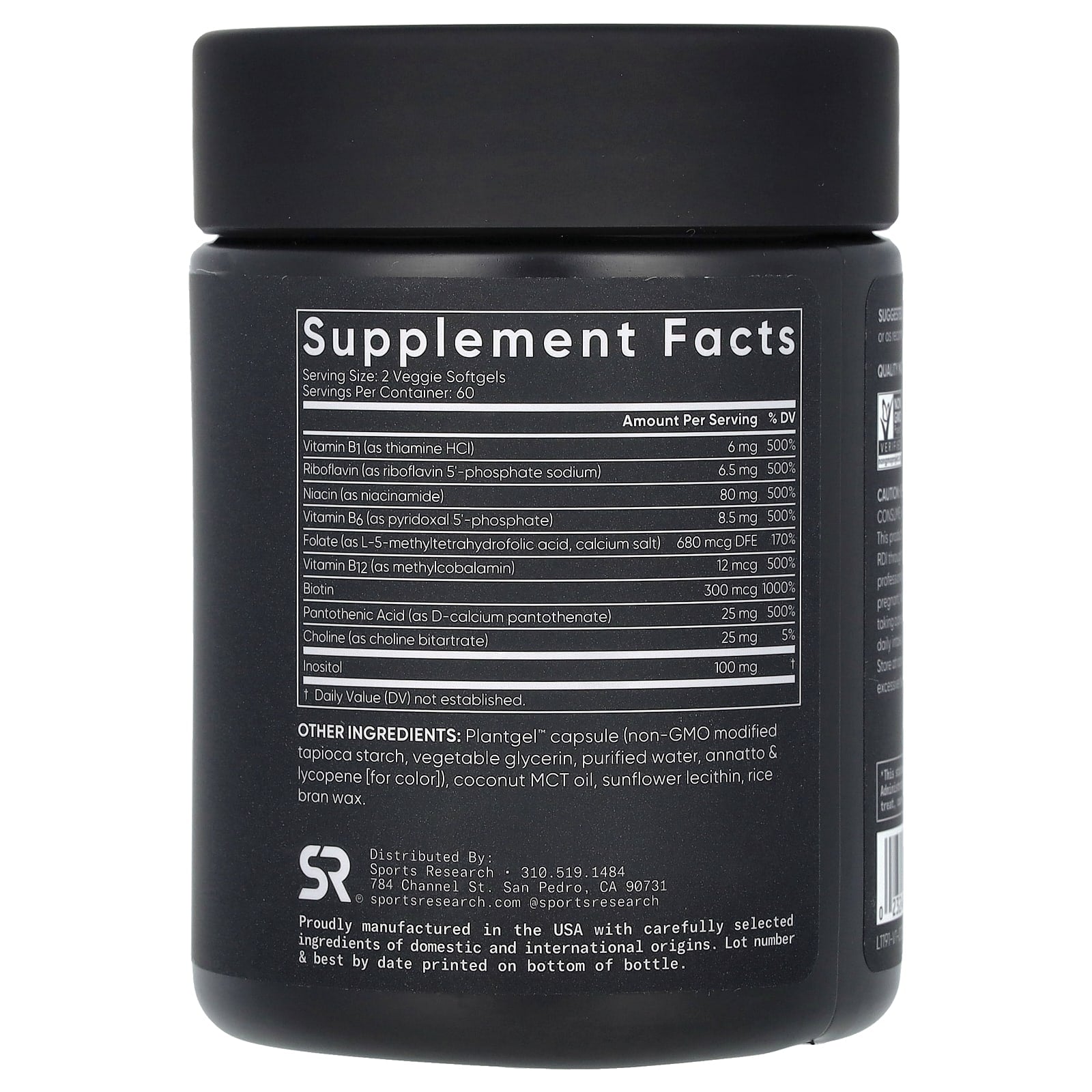 Sports Research, B-Complex, Plant Based, 120 Veggie Softgels - Image 2