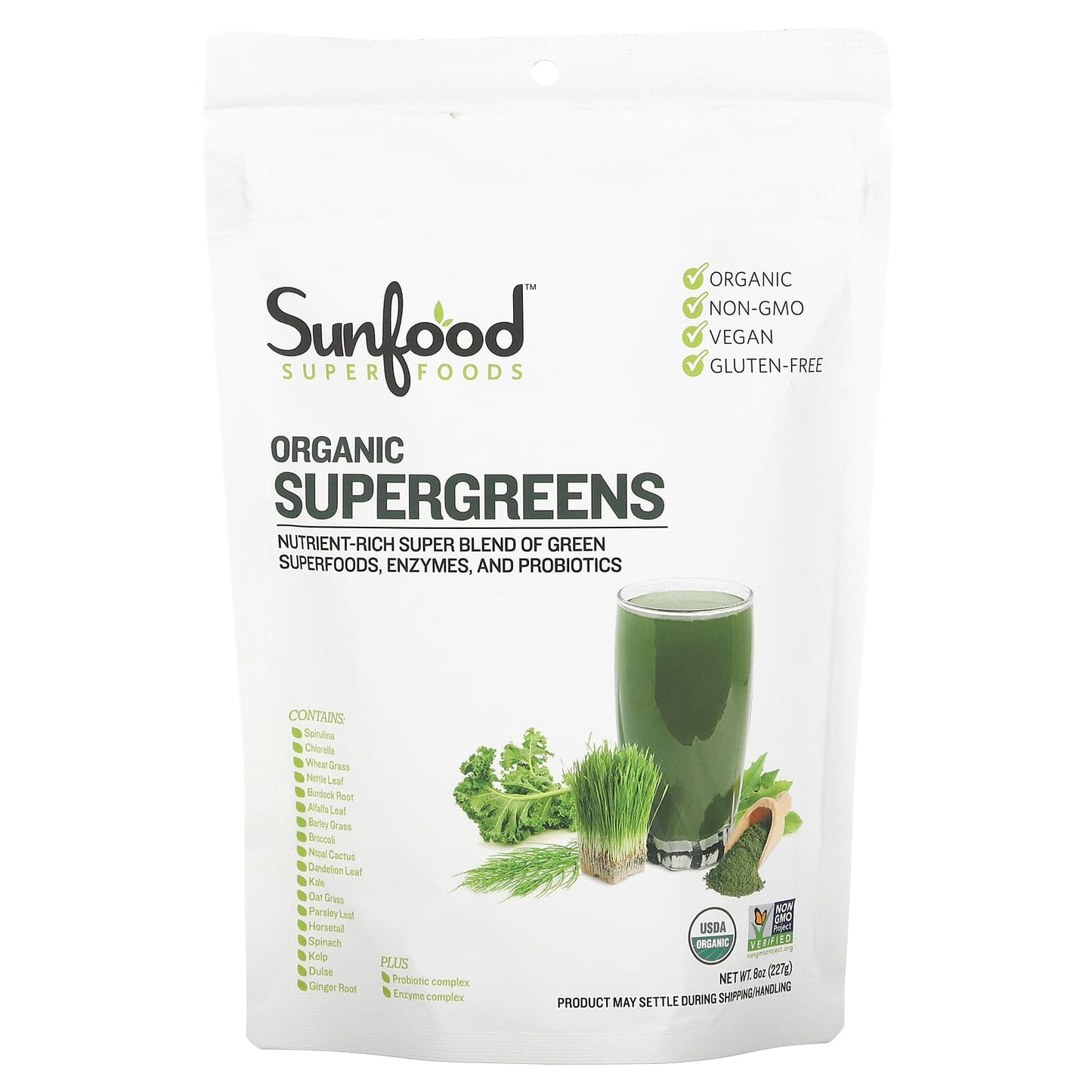 Sunfood, Organic Supergreens, 8 oz (227 g) - Image 1