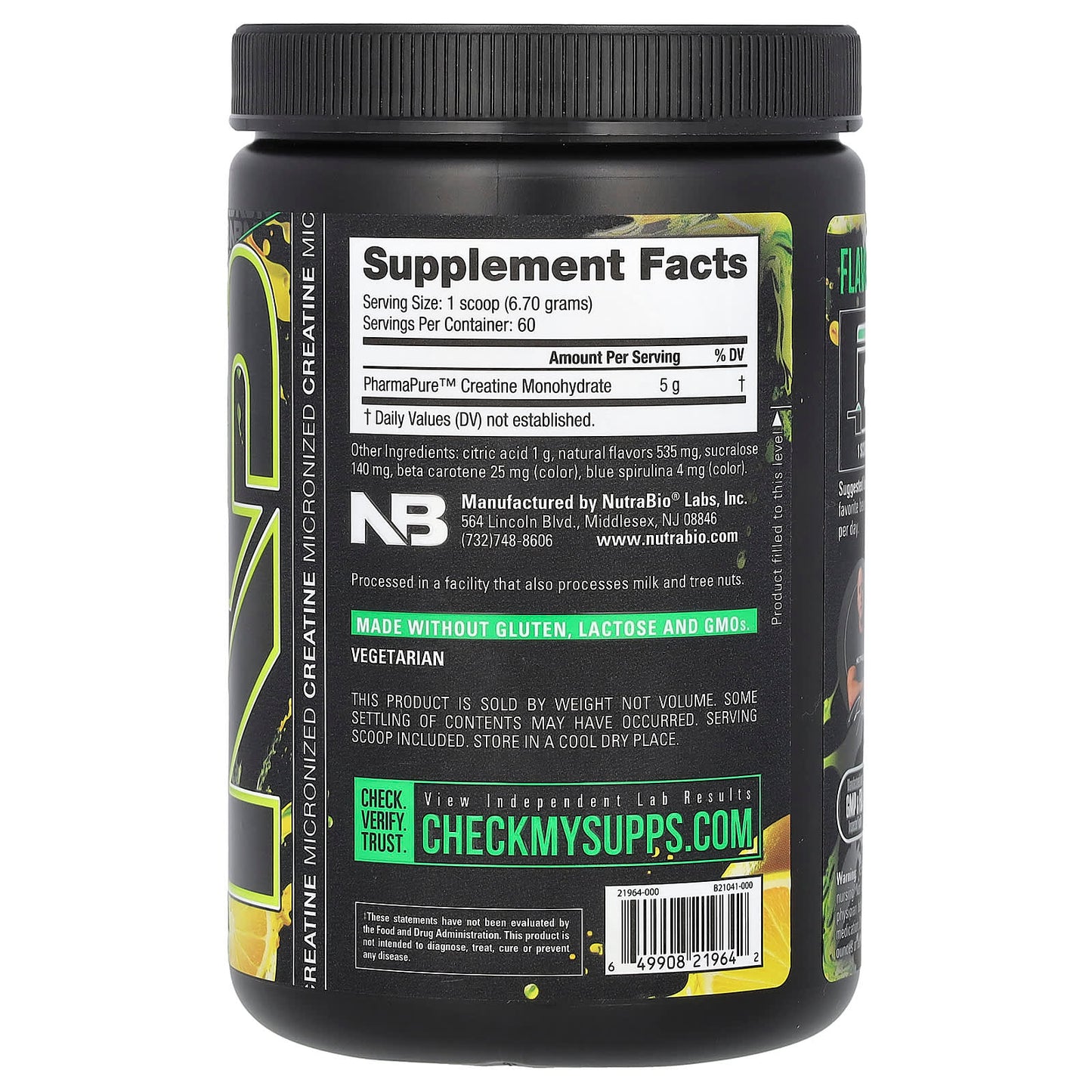 NutraBio, Micronized Creatine Burst, Citrus Rush Lemon Lime, 0.89 lb (402 g) - Image 2