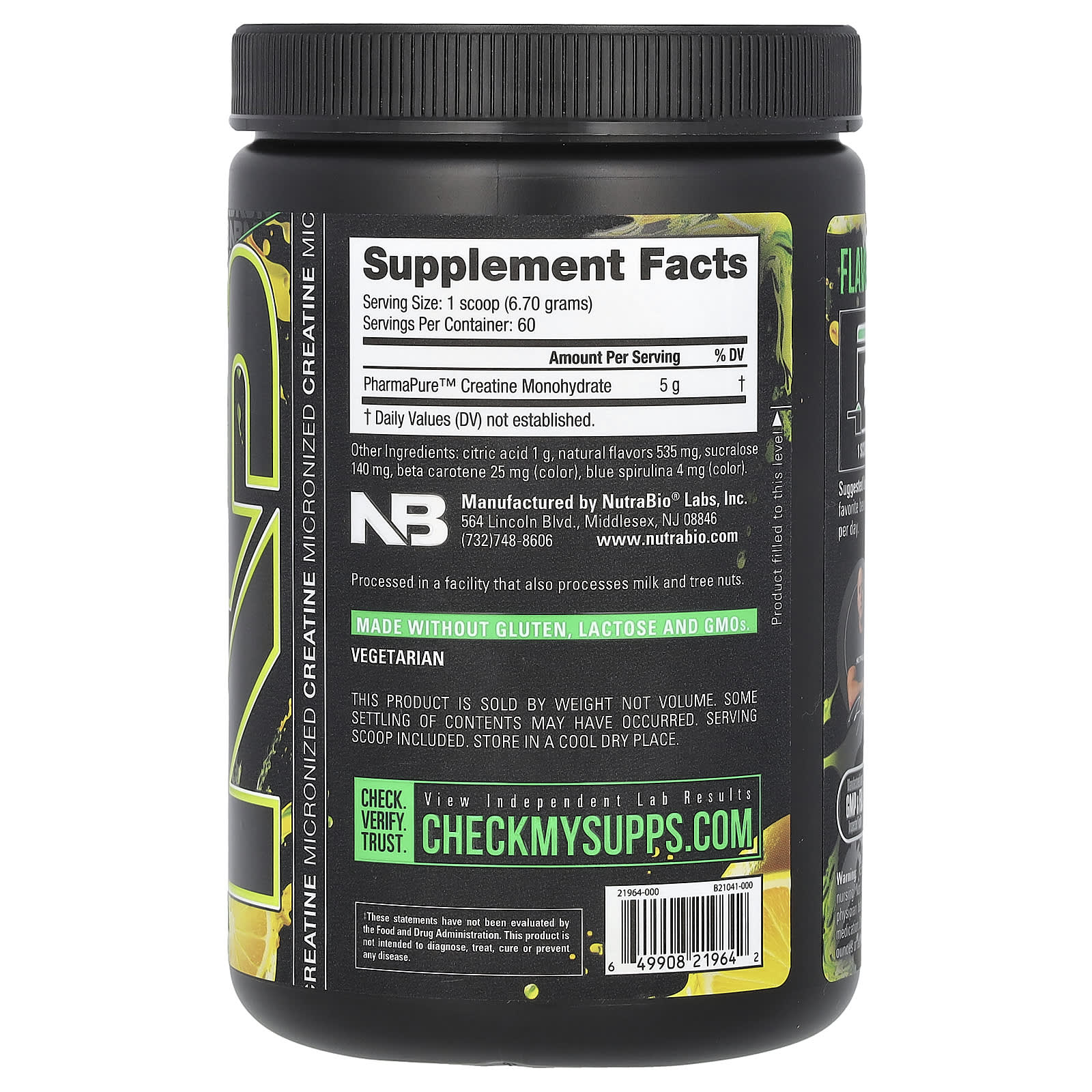 NutraBio, Micronized Creatine Burst, Citrus Rush Lemon Lime, 0.89 lb (402 g) - Image 2