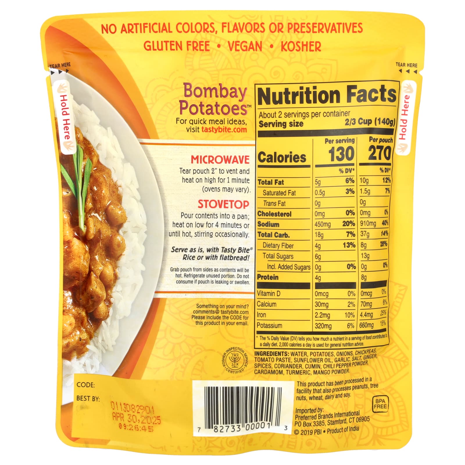 Tasty Bite, Indian Bombay Potatoes™, Medium, 10 oz (285 g) - Image 2