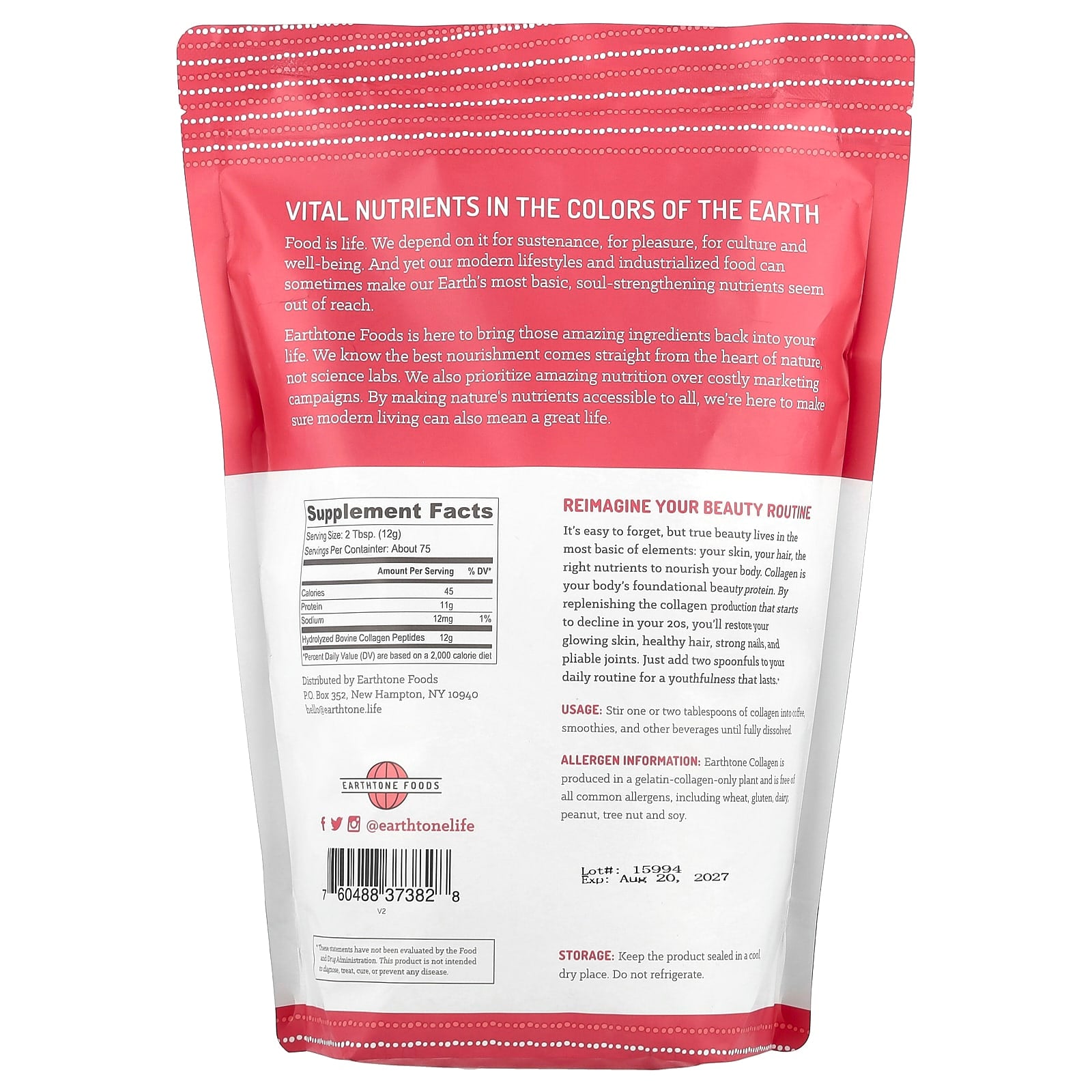 Grass Fed Collagen Peptides by Earthtone Foods - 32 oz - Image 2