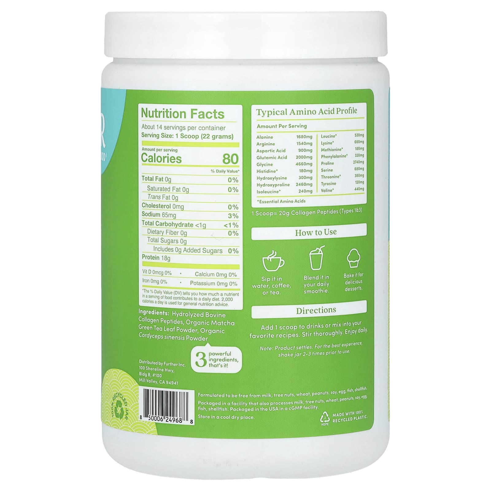 Grass-Fed Collagen Peptides + Cordyceps & Matcha for Energy & Beauty - Image 2