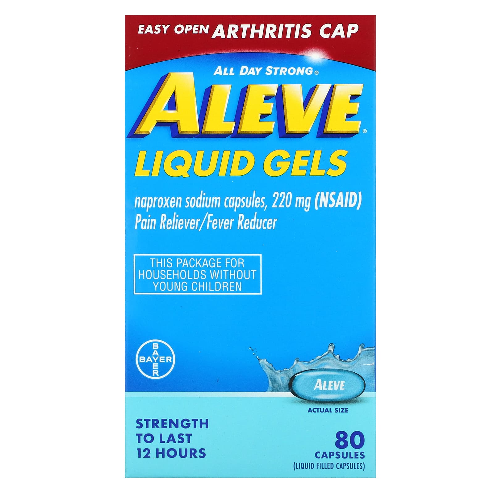 Aleve Naproxen Sodium Capsules, 220mg, 80 Count, Long Lasting Pain Relief - Image 1