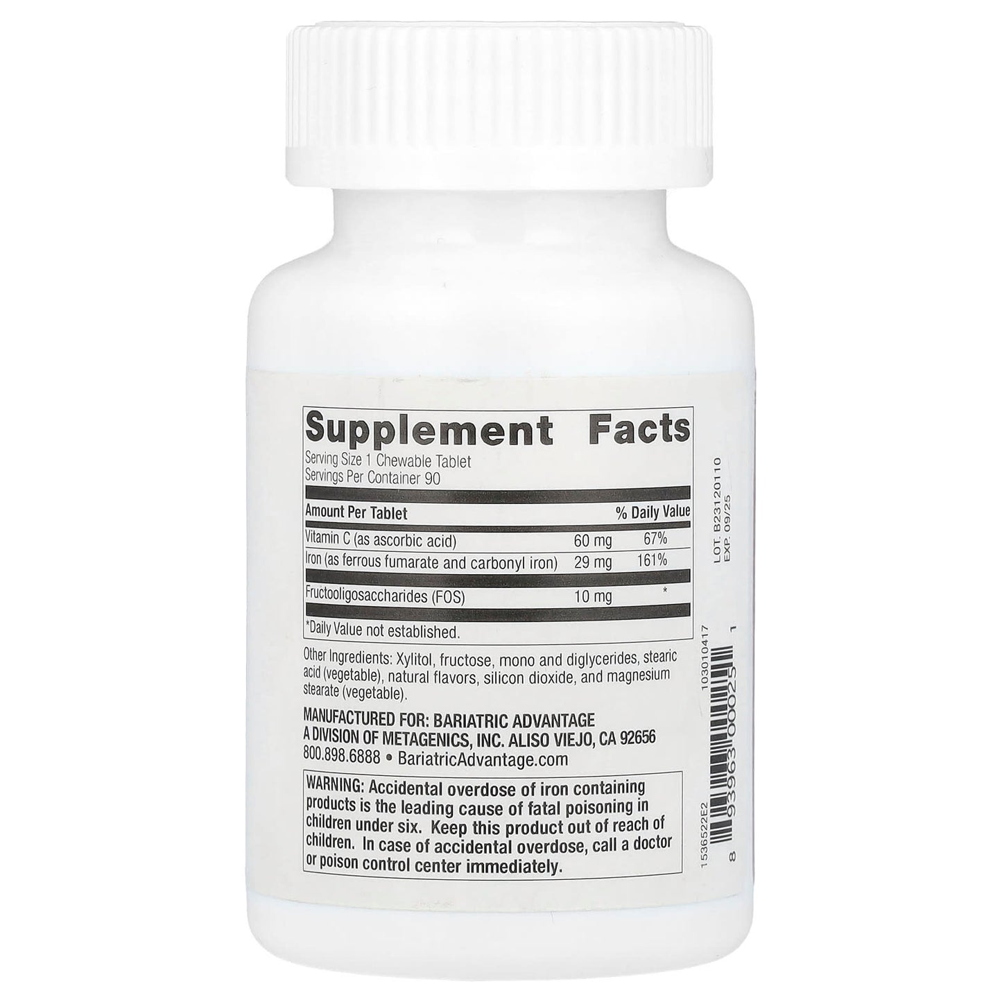 Bariatric Chewable Iron with Vitamin C - 90 Tablets - Image 2