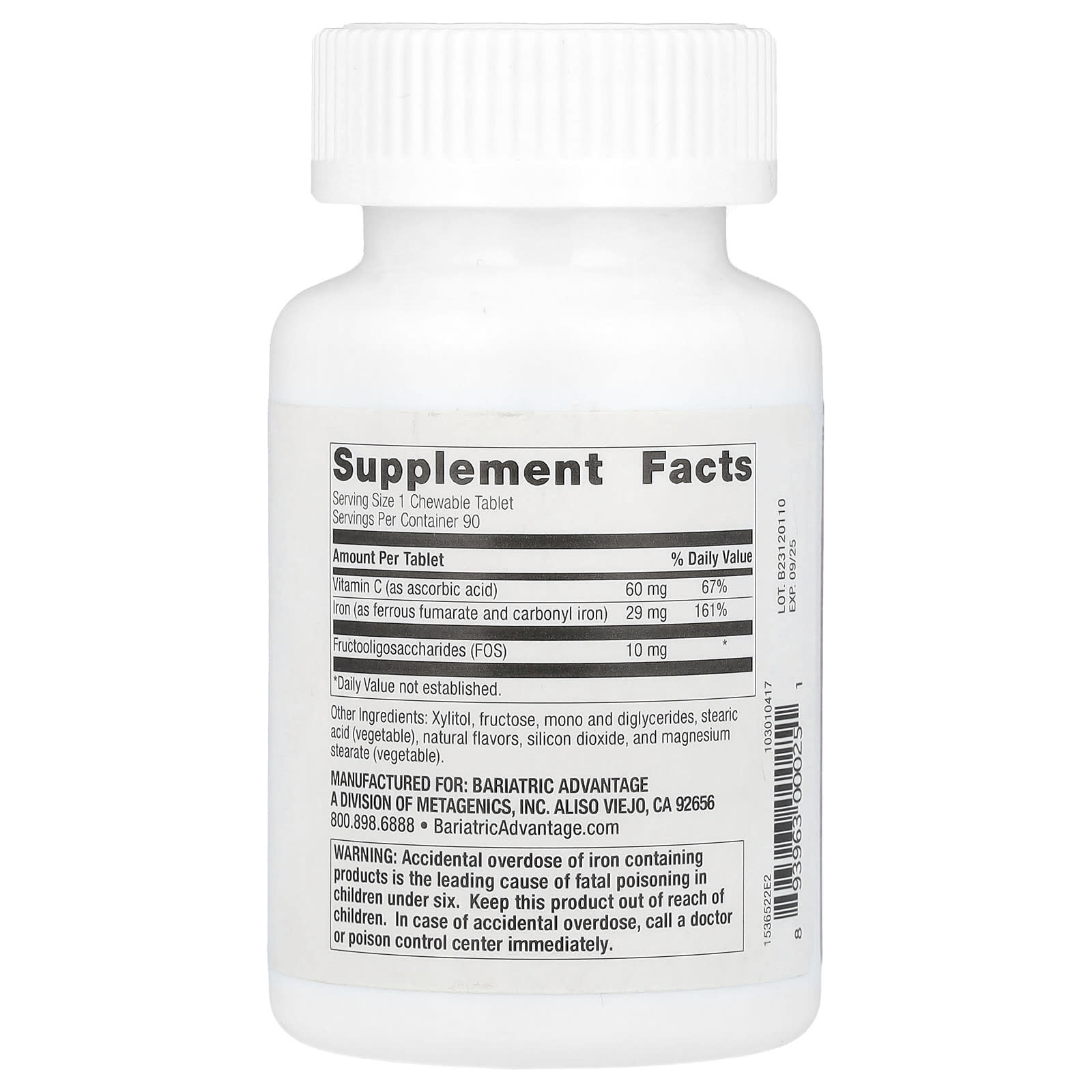 Bariatric Chewable Iron with Vitamin C - 90 Tablets - Image 2