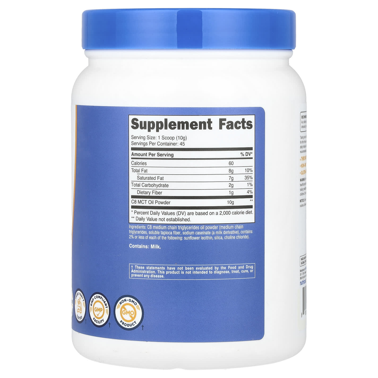 Nutricost, C8 MCT Oil Powder, Unflavored, 16.2 oz (454 g)