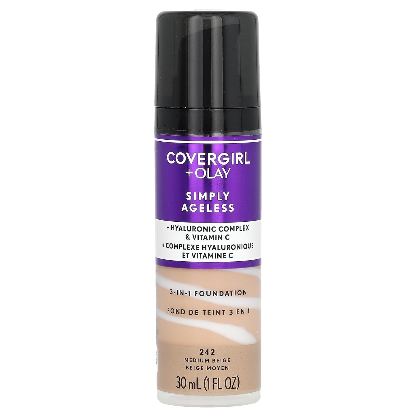 Covergirl Simply Ageless 3-in-1 Foundation, 242 Medium Beige, 1 fl oz (30 ml) - Image 1