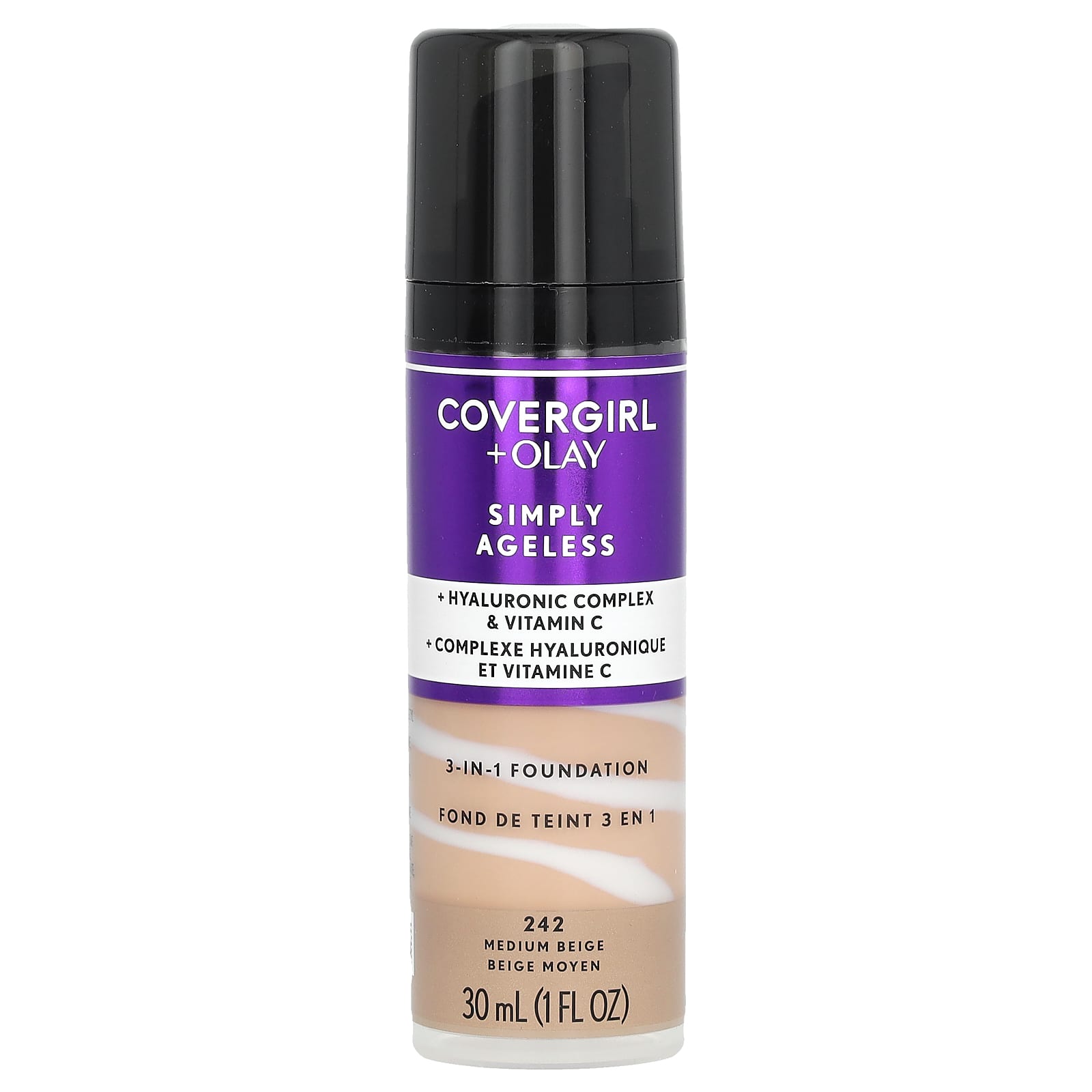 Covergirl Simply Ageless 3-in-1 Foundation, 242 Medium Beige, 1 fl oz (30 ml) - Image 1