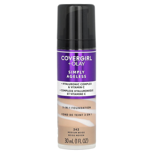 Covergirl Simply Ageless 3-in-1 Foundation, 242 Medium Beige, 1 fl oz (30 ml) - Image 1