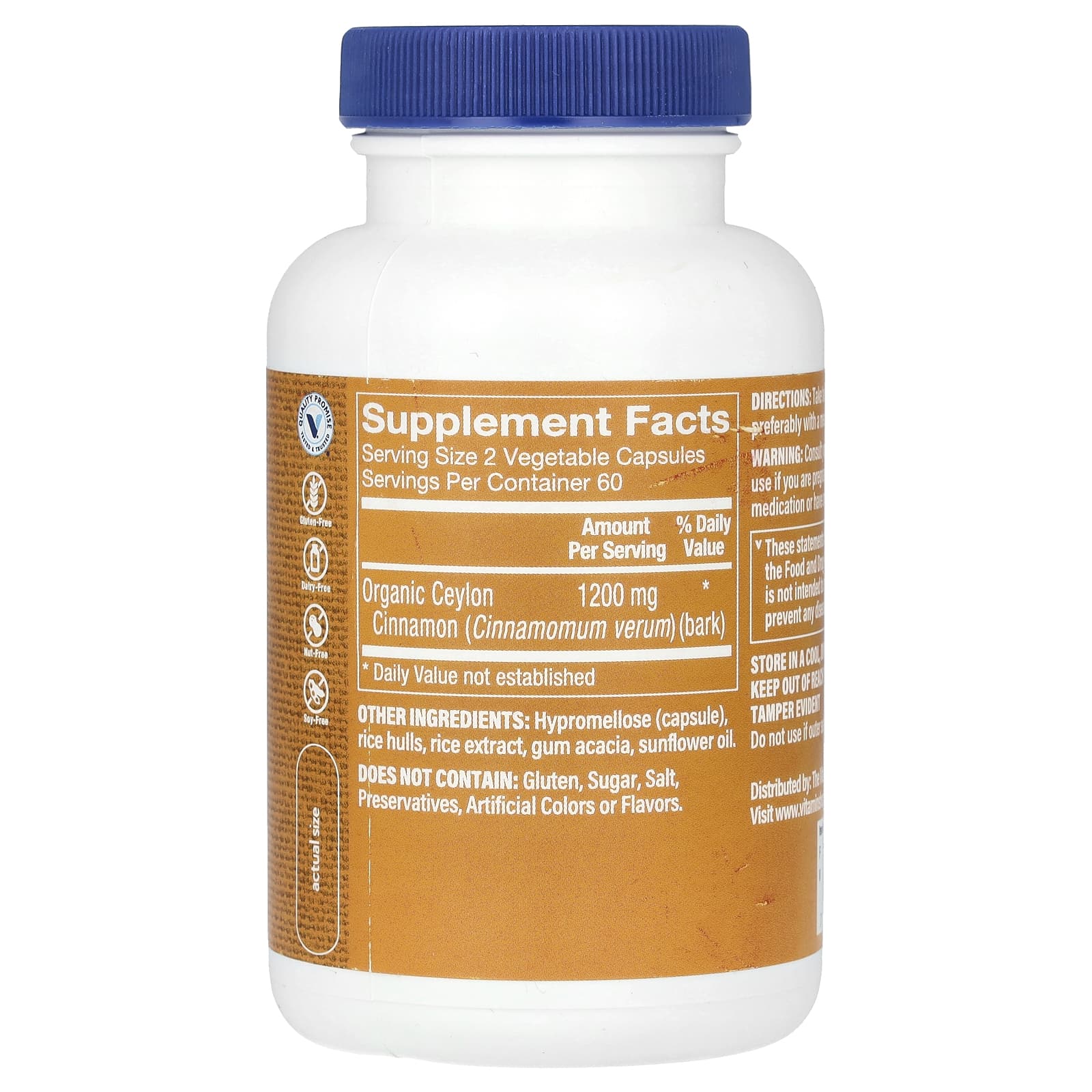 The Vitamin Shoppe, Ceylon Cinnamon, 120 Vegetable Capsules (600 mg per Capsule) - Image 2