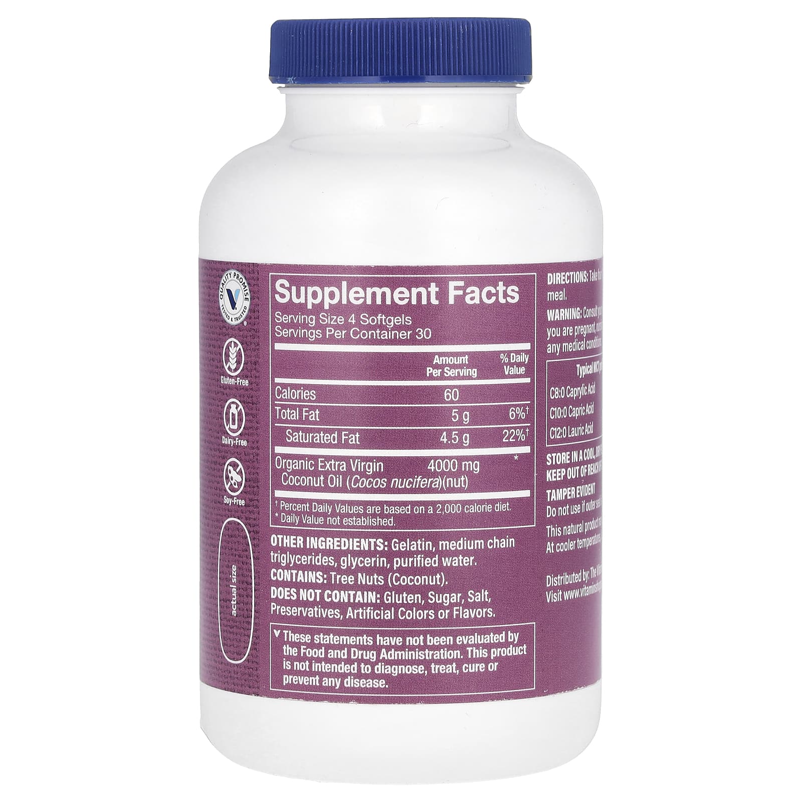 The Vitamin Shoppe, Extra Virgin Coconut Oil, 4,000 mg, 120 Softgels (1,000 mg per Softgel) - Image 2