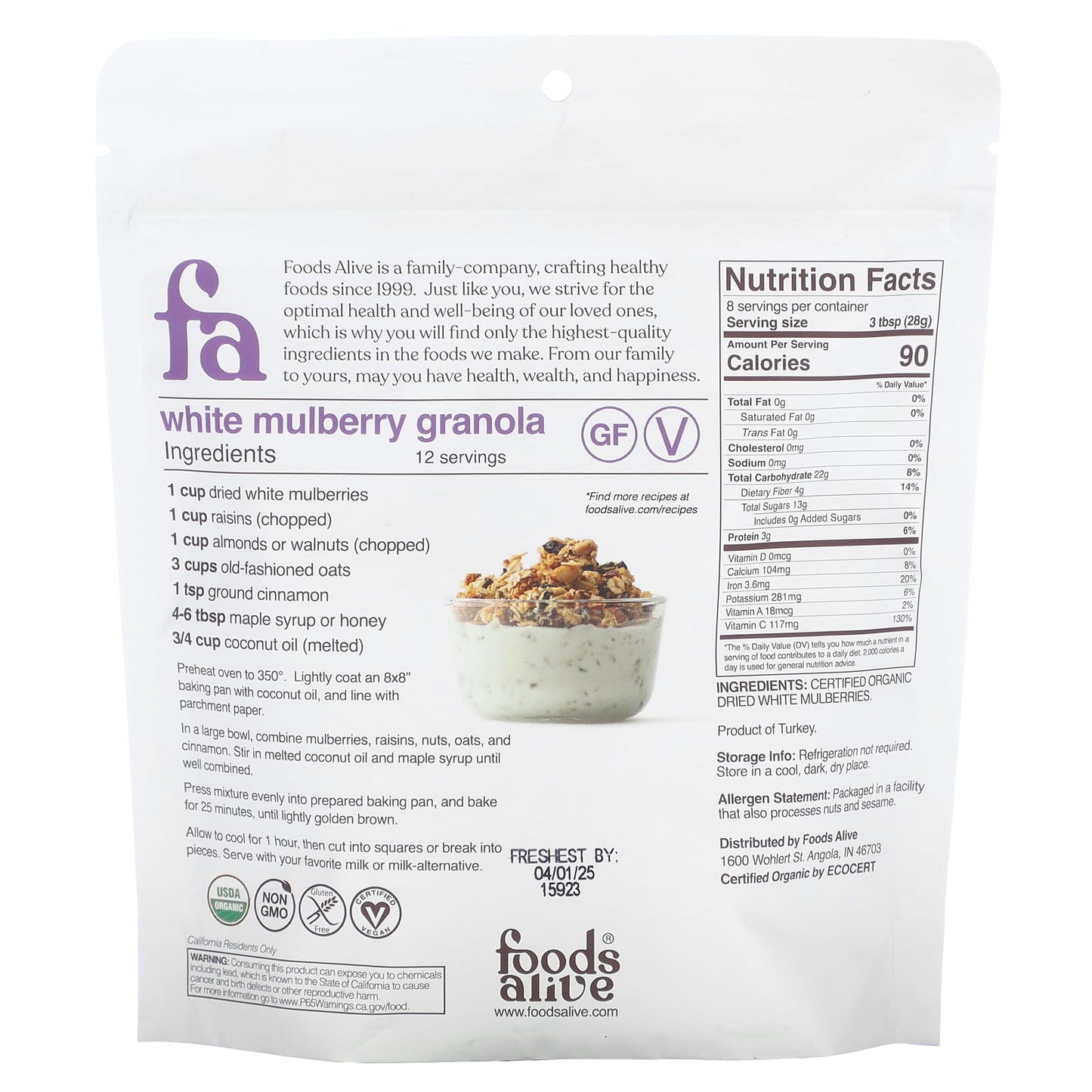 Organic White Mulberries - Dried, 8 oz - USDA Certified - Image 2