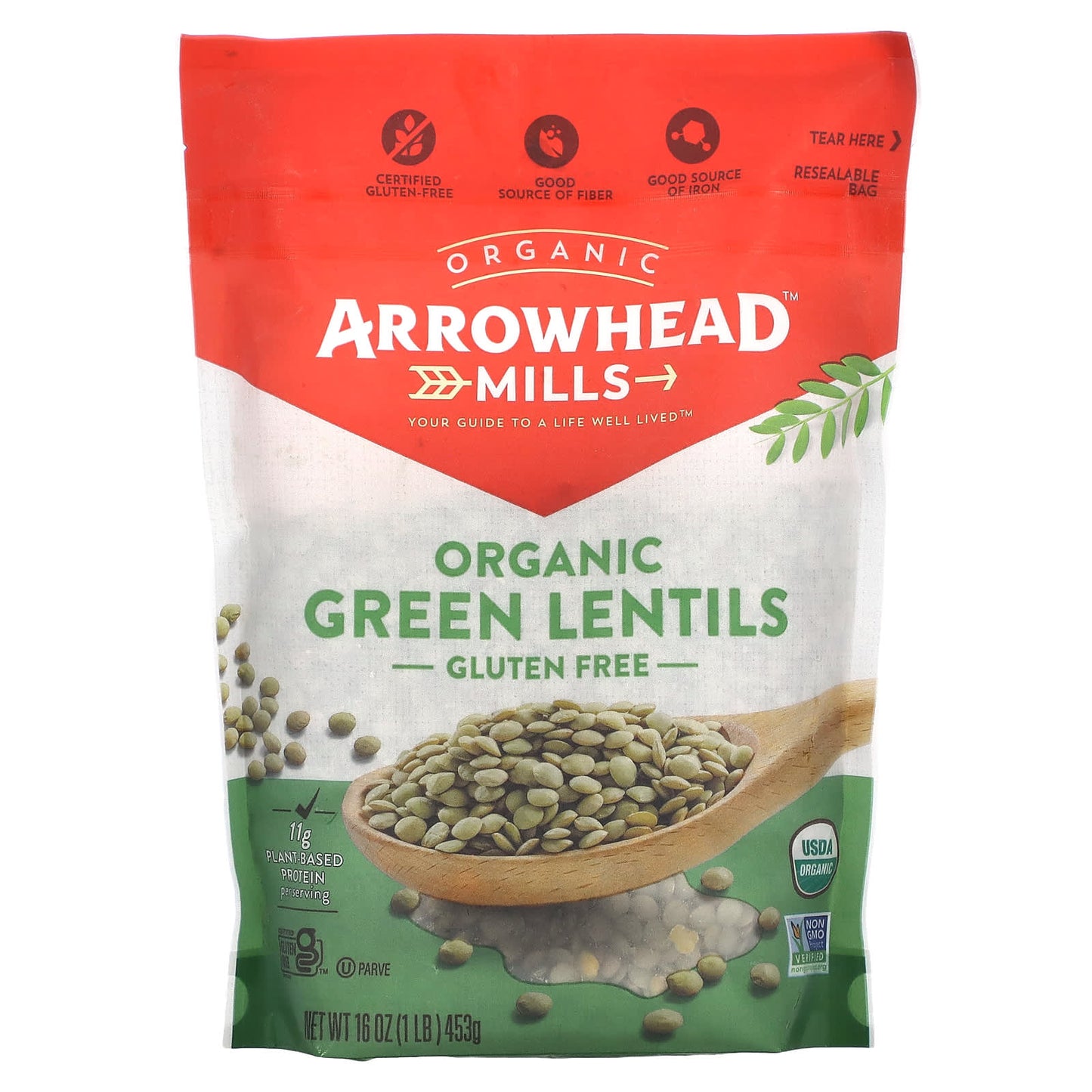 Organic Green Lentils by Arrowhead Mills, 16 oz, Gluten Free, High in Fiber - Image 1