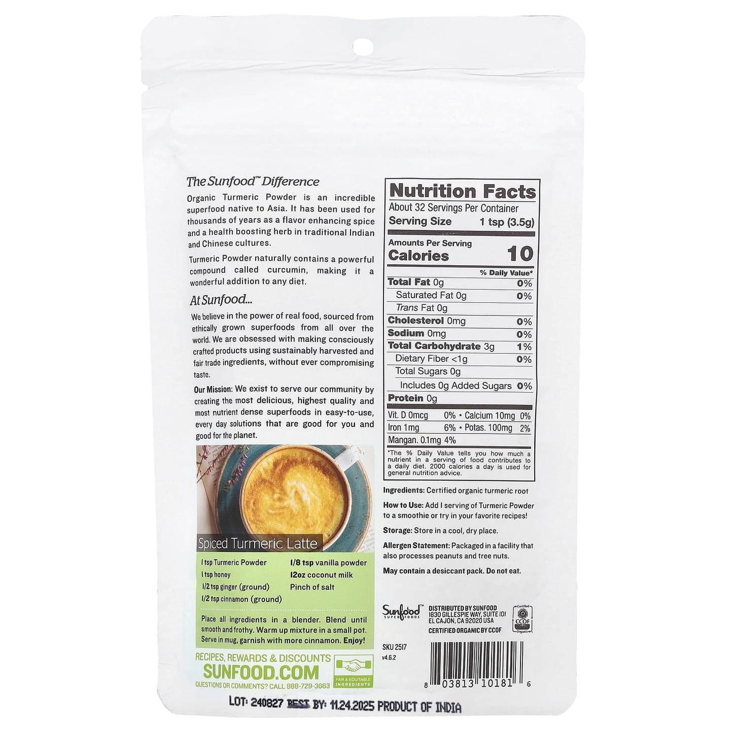 Sunfood, Organic Turmeric Powder, 4 oz (113 g) - Image 2