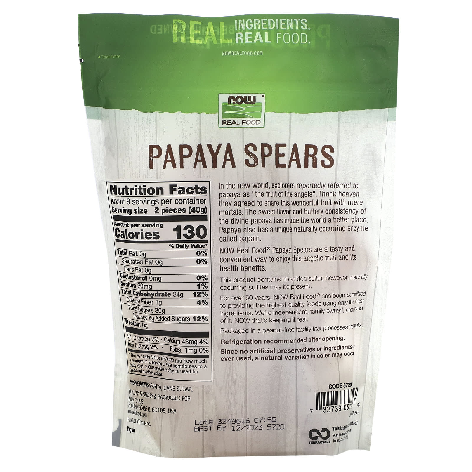 NOW Foods, Real Food, Papaya Spears, 12 oz (340 g) - Image 2