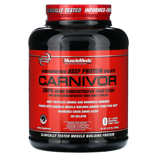MuscleMeds, Carnivor, Bioengineered Beef Protein Isolate, Fruit Punch, 3.67 lbs (1,669 g) - Image 1