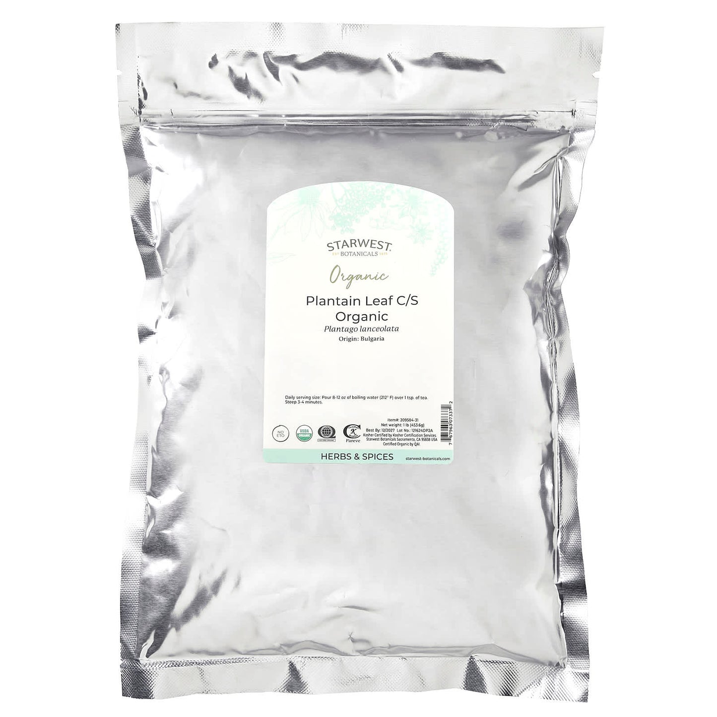 Starwest Botanicals, Organic Plantain Leaf C/S, 1 lb (453.6 g) - Image 2
