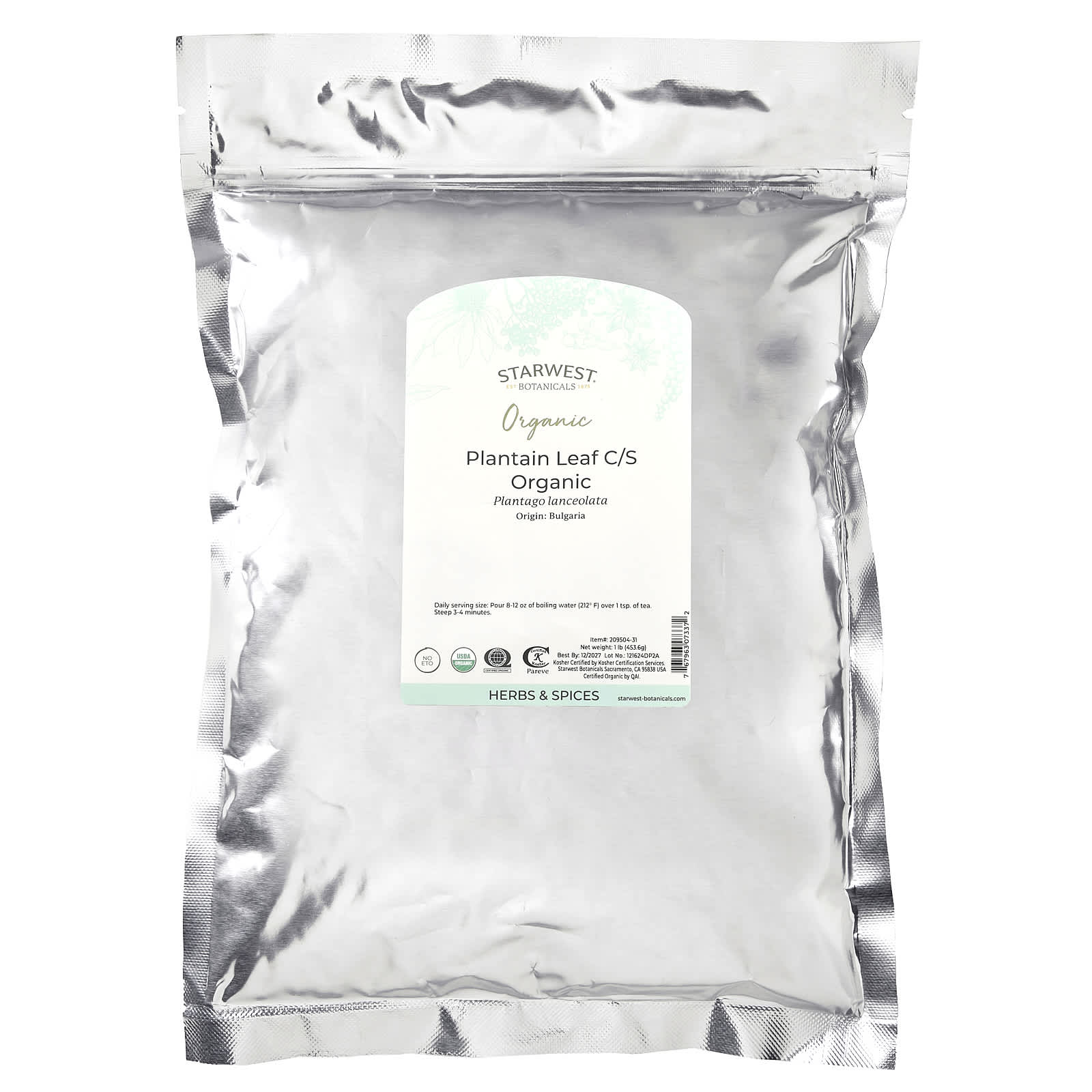 Starwest Botanicals, Organic Plantain Leaf C/S, 1 lb (453.6 g) - Image 2
