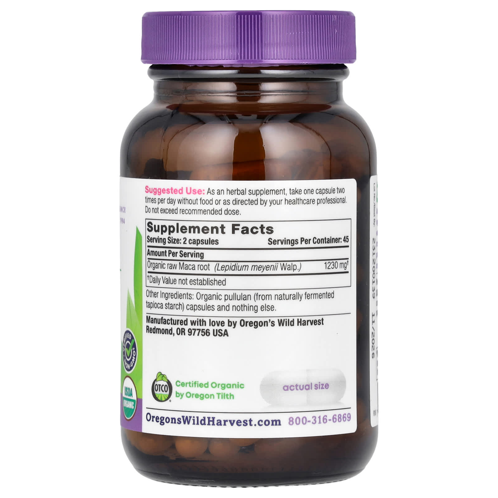 Oregon's Wild Harvest, Organic Maca, 90 Organic Vegan Capsules (615 mg per Capsule) - Image 2