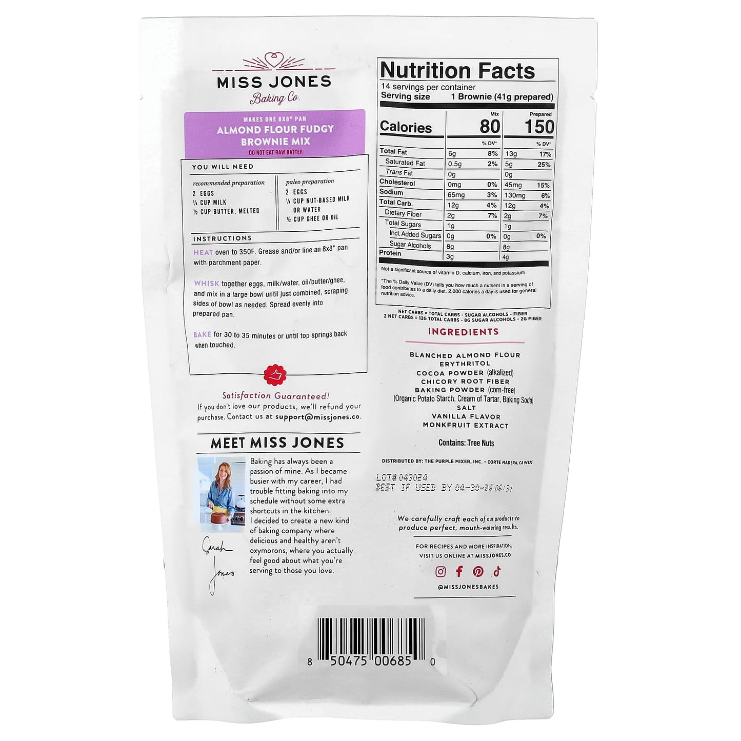 Miss Jones Baking Co, Bread & Muffin Mix, Fudgy Brownie, 10.57 oz (300 g) - Image 2