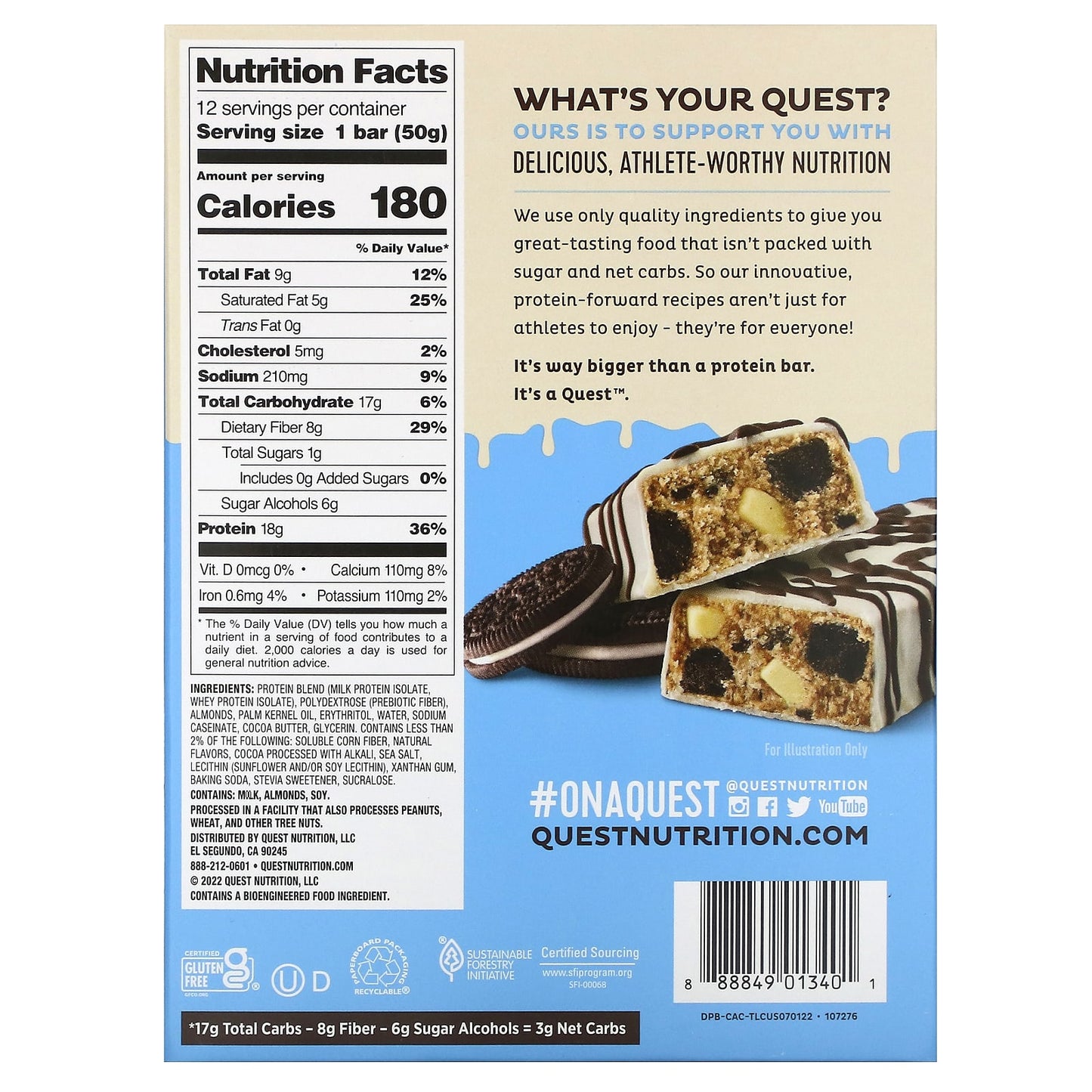 Quest Nutrition, Protein Bar, Dipped Cookies & Cream, 12 Bars, 1.76 oz (50 g) Each - Image 2