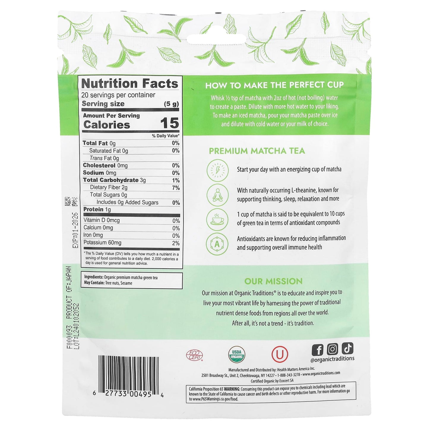 Organic Traditions, Premium Matcha Tea, 3.5 oz (100 g) - Image 2