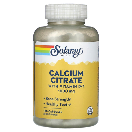 Solaray, Calcium Citrate with Vitamin D-3, 1,000 mg, 180 Capsules (250 mg per Capsule) - Image 1