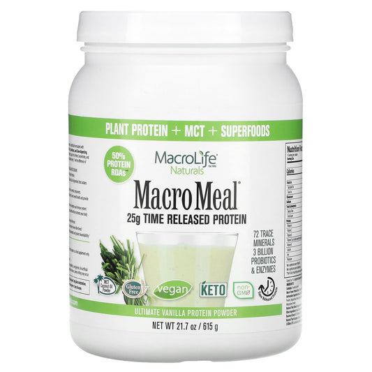 Macrolife Naturals, MacroMeal, Ultimate Protein Powder, Vanilla, 21.7 oz (615 g) - Image 1