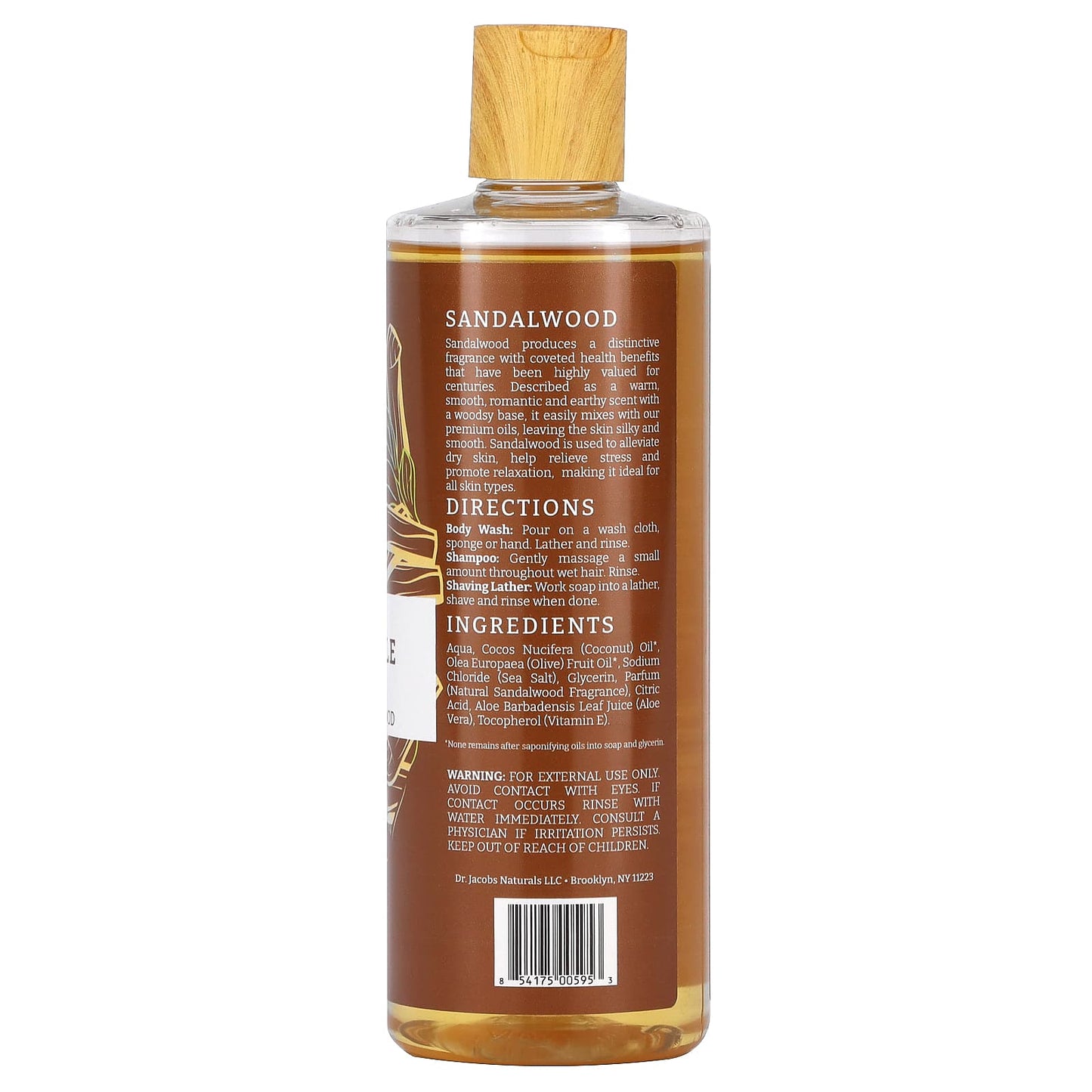 Plant-Based Rich Sandalwood Castile Body Wash 16oz - Image 2