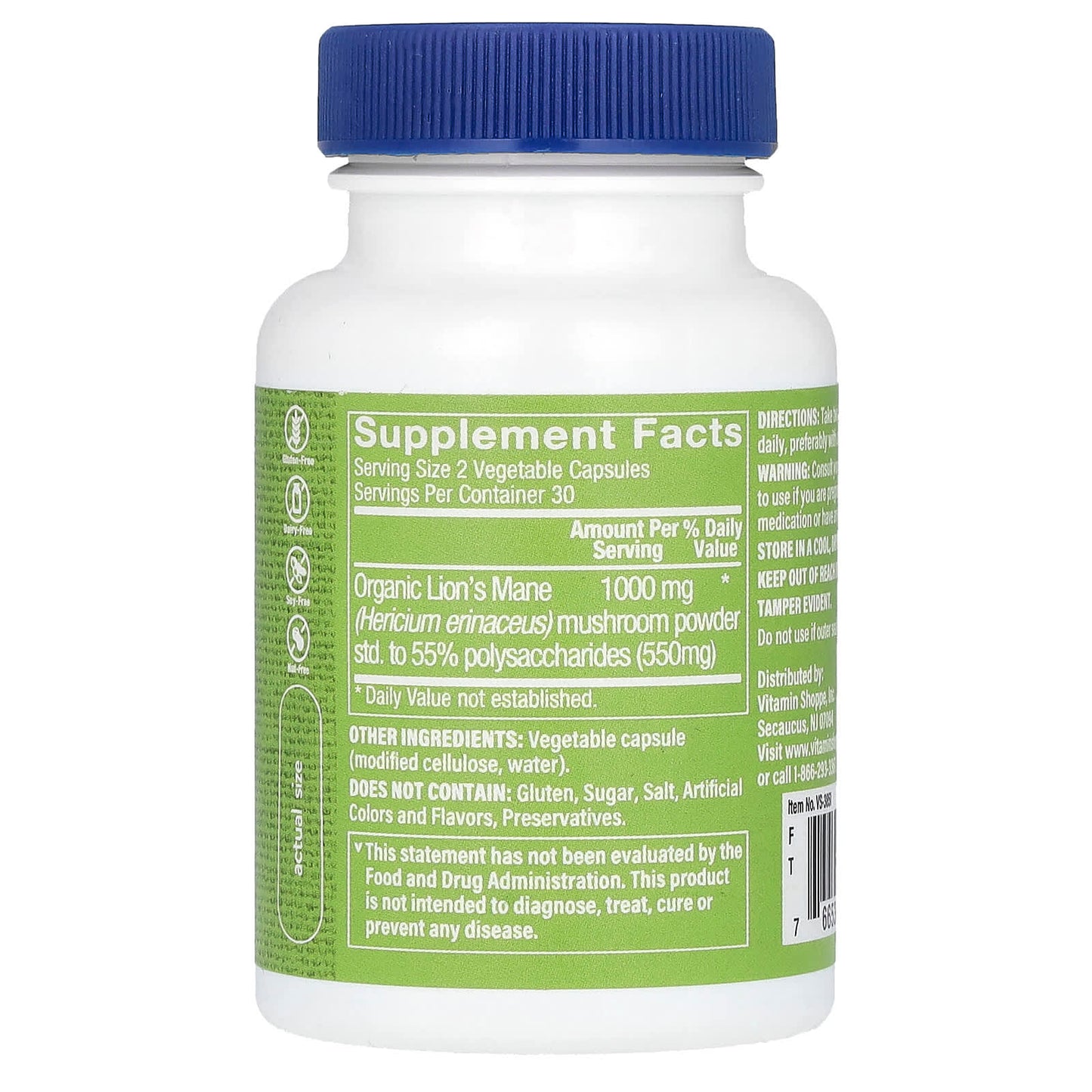 The Vitamin Shoppe, Lion's Mane, 60 Vegetable Capsules (500 mg per Capsule) - Image 2