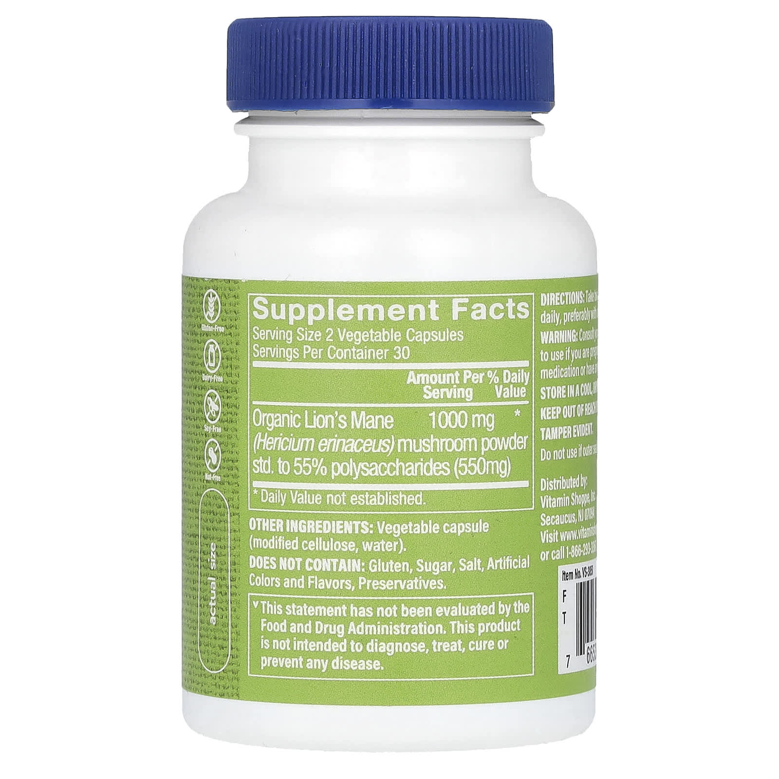 The Vitamin Shoppe, Lion's Mane, 60 Vegetable Capsules (500 mg per Capsule) - Image 2