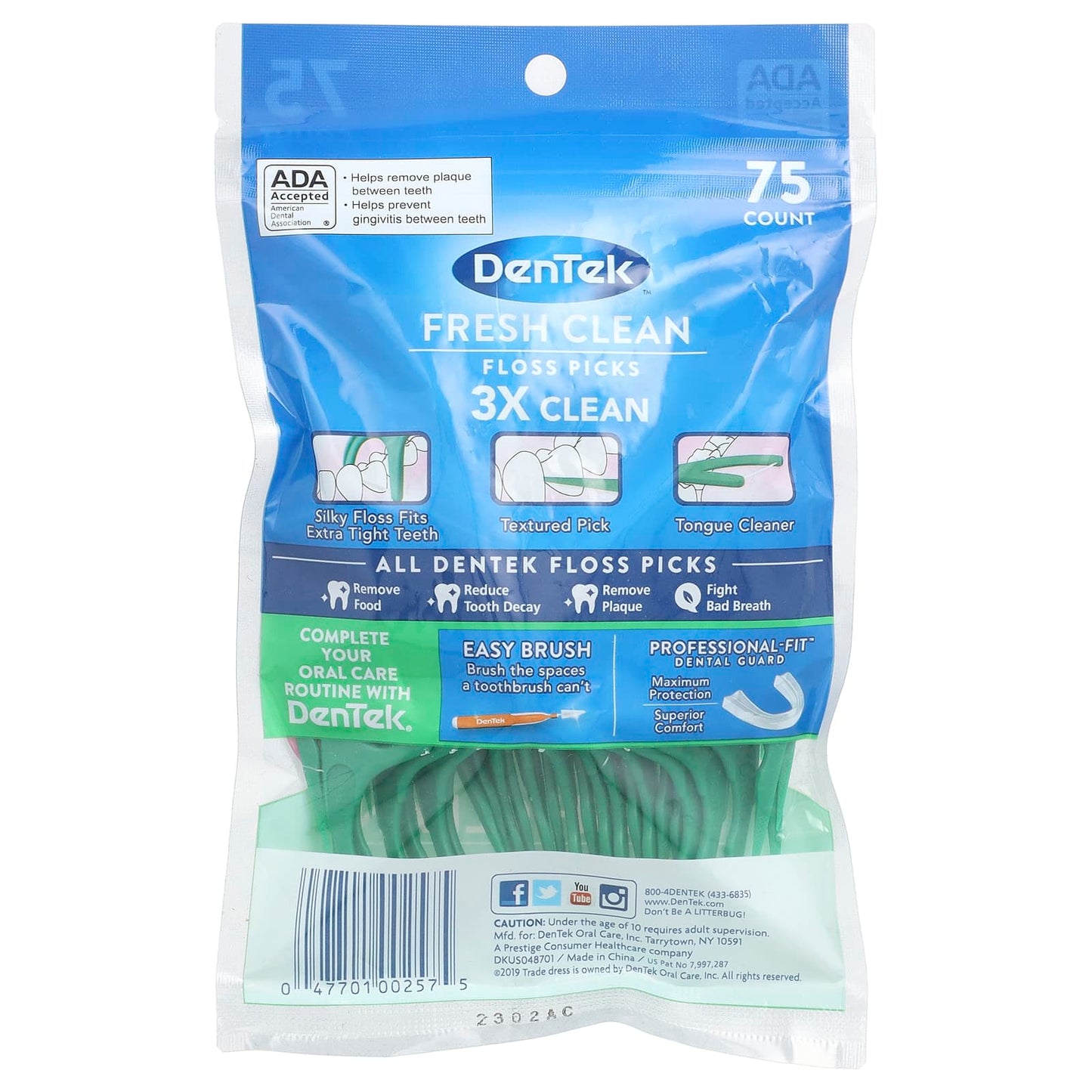 DenTek Fresh Clean Floss Picks, Mouthwash Blast Flavor, 75 Count - Image 2