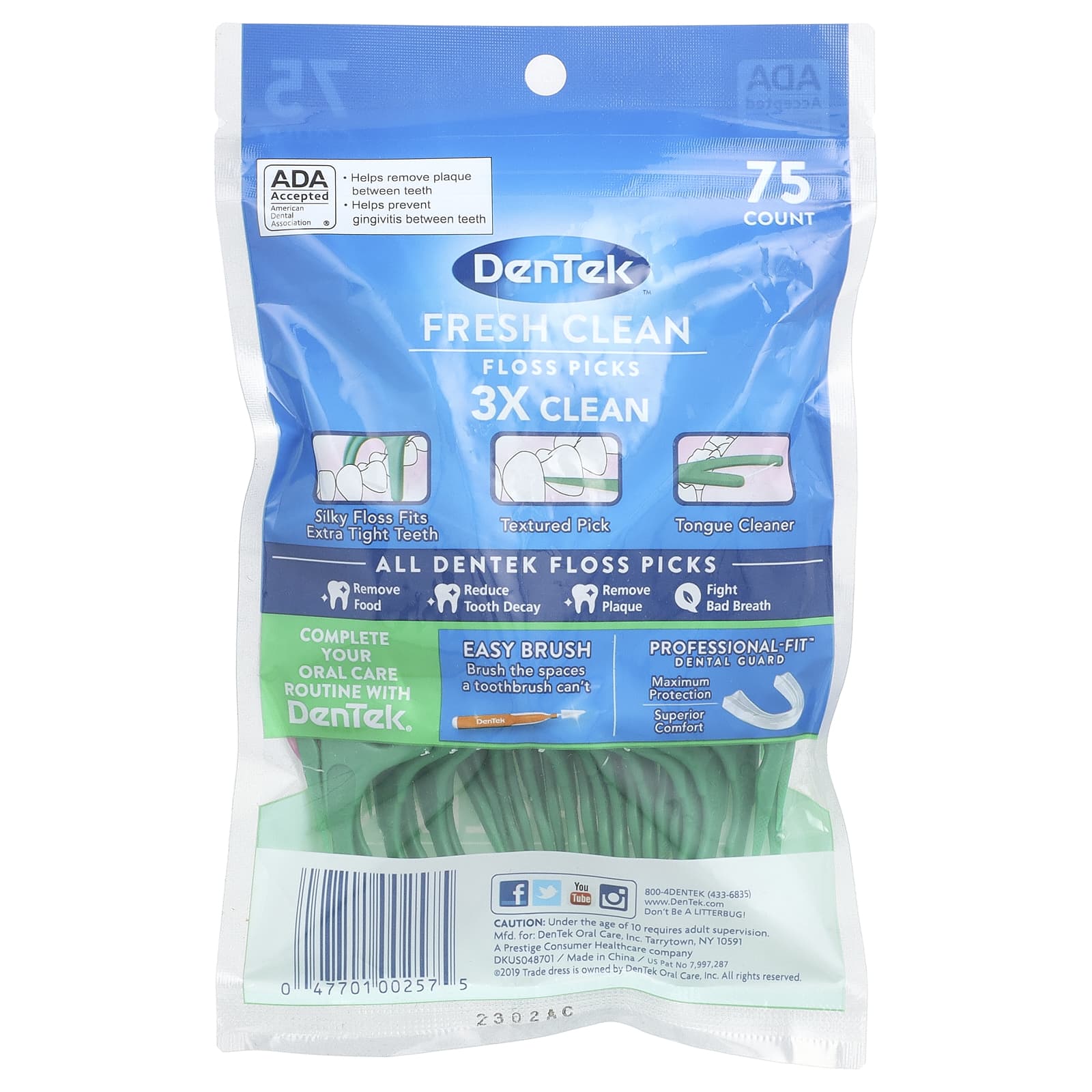 DenTek Fresh Clean Floss Picks, Mouthwash Blast Flavor, 75 Count - Image 2