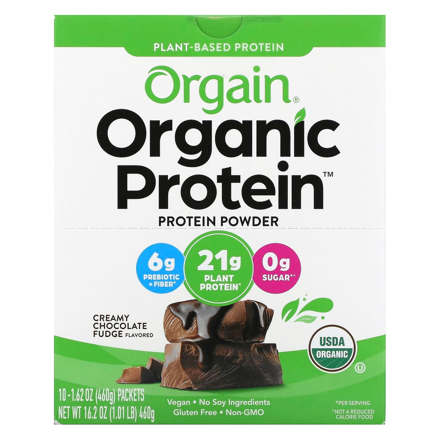 Orgain, Organic Protein Powder, Plant-Based, Creamy Chocolate Fudge, 1.62 oz (46 g) - Image 1