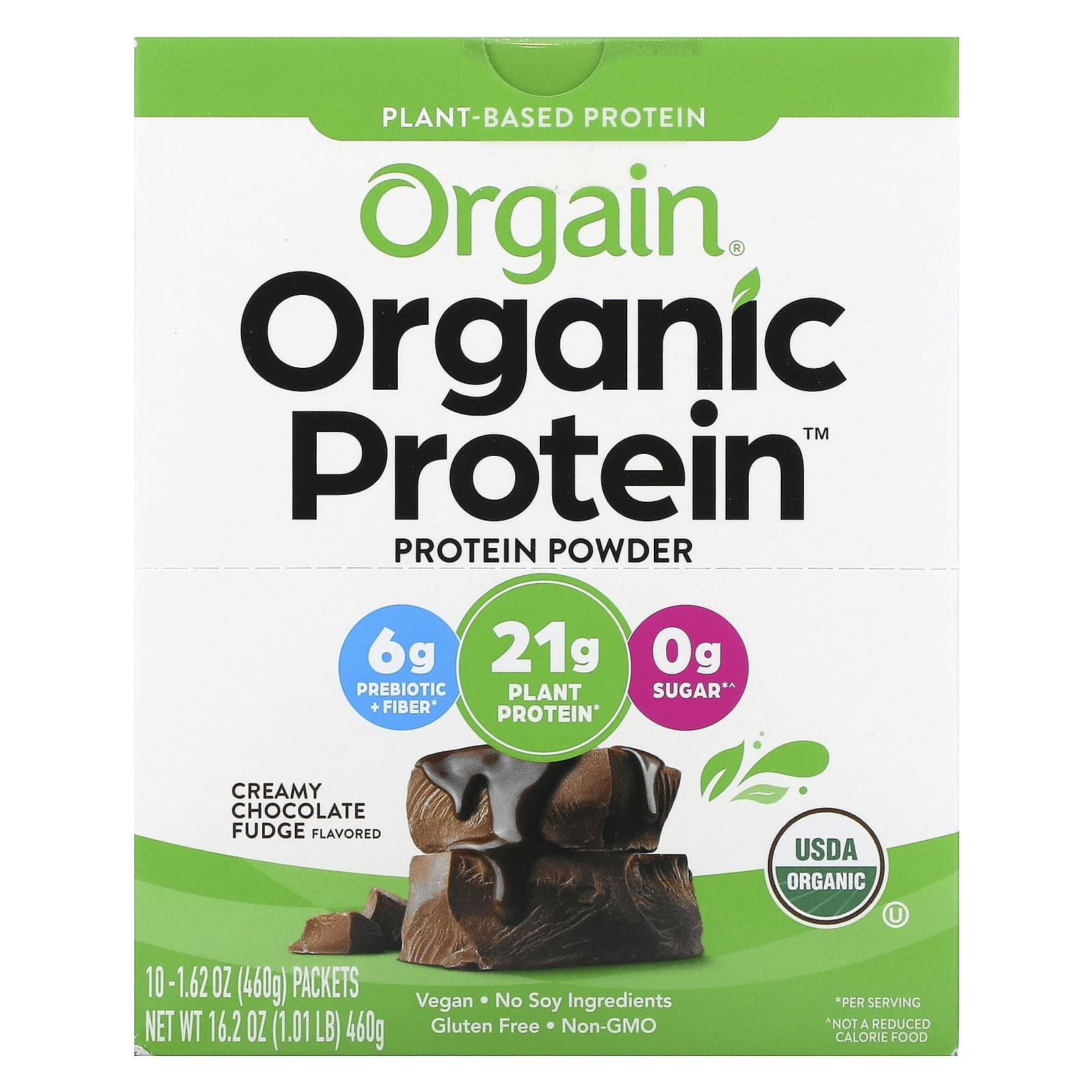 Orgain, Organic Protein Powder, Plant-Based, Creamy Chocolate Fudge, 1.62 oz (46 g) - Image 1