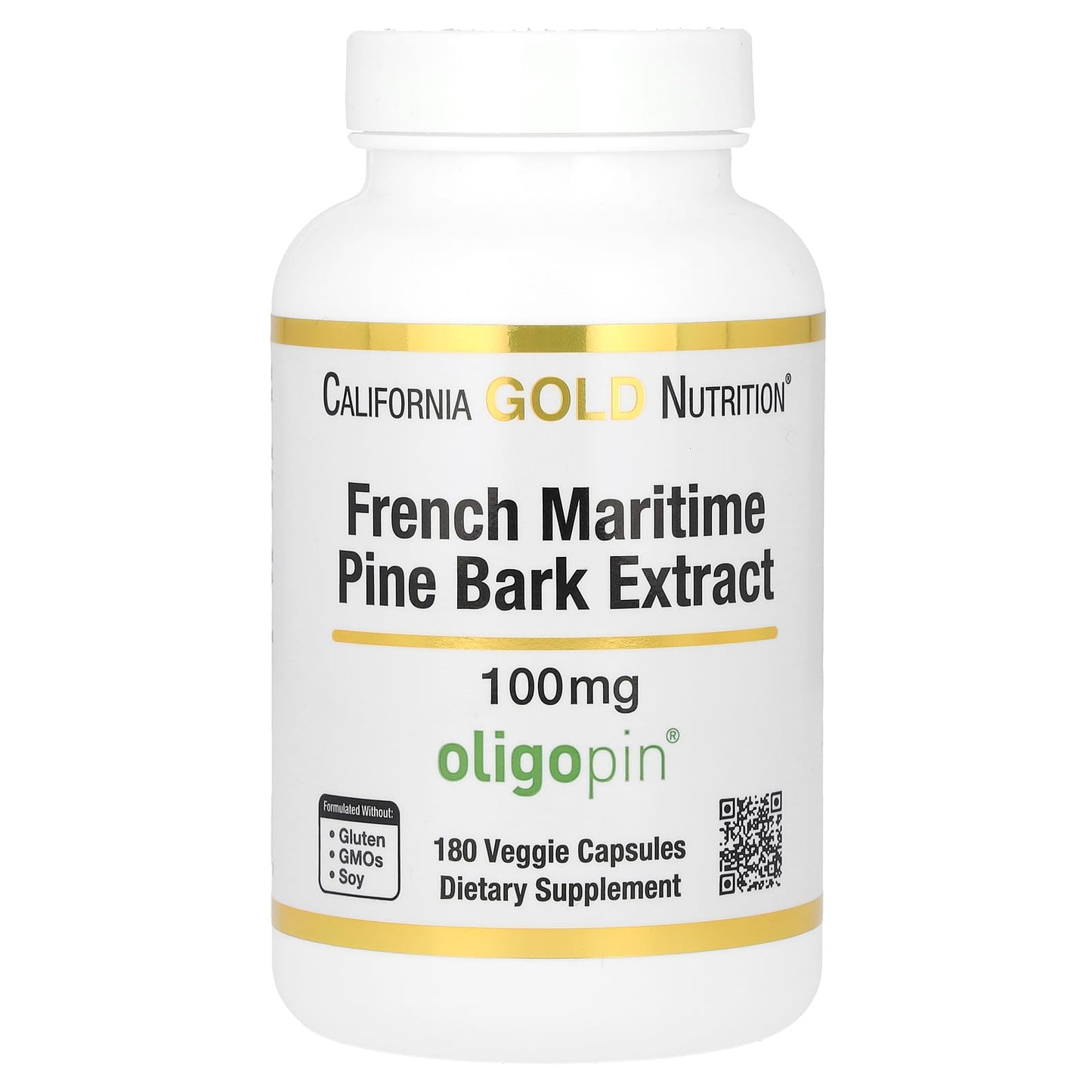 California Gold Nutrition French Maritime Pine Bark Extract 100mg 180 Veggie Capsules - Image 1